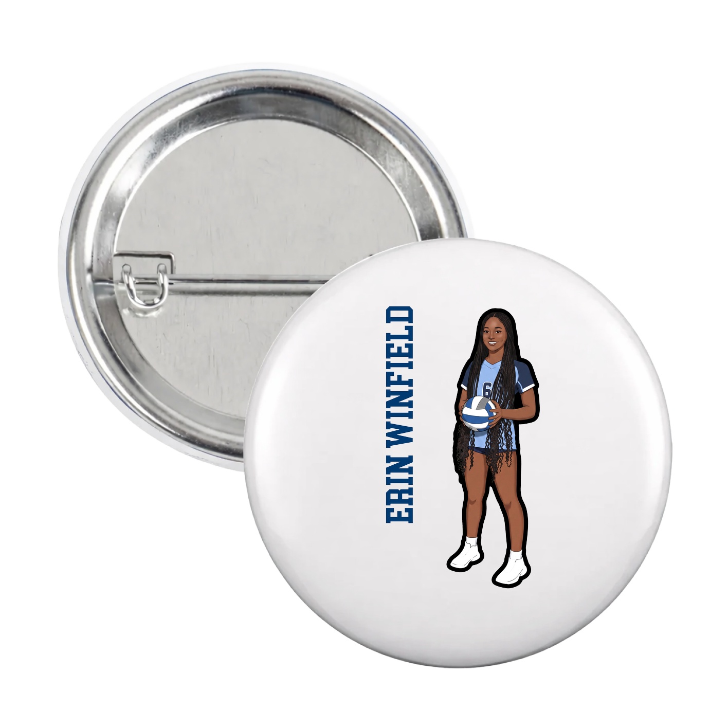 Game Day Button — Name Vertical in White