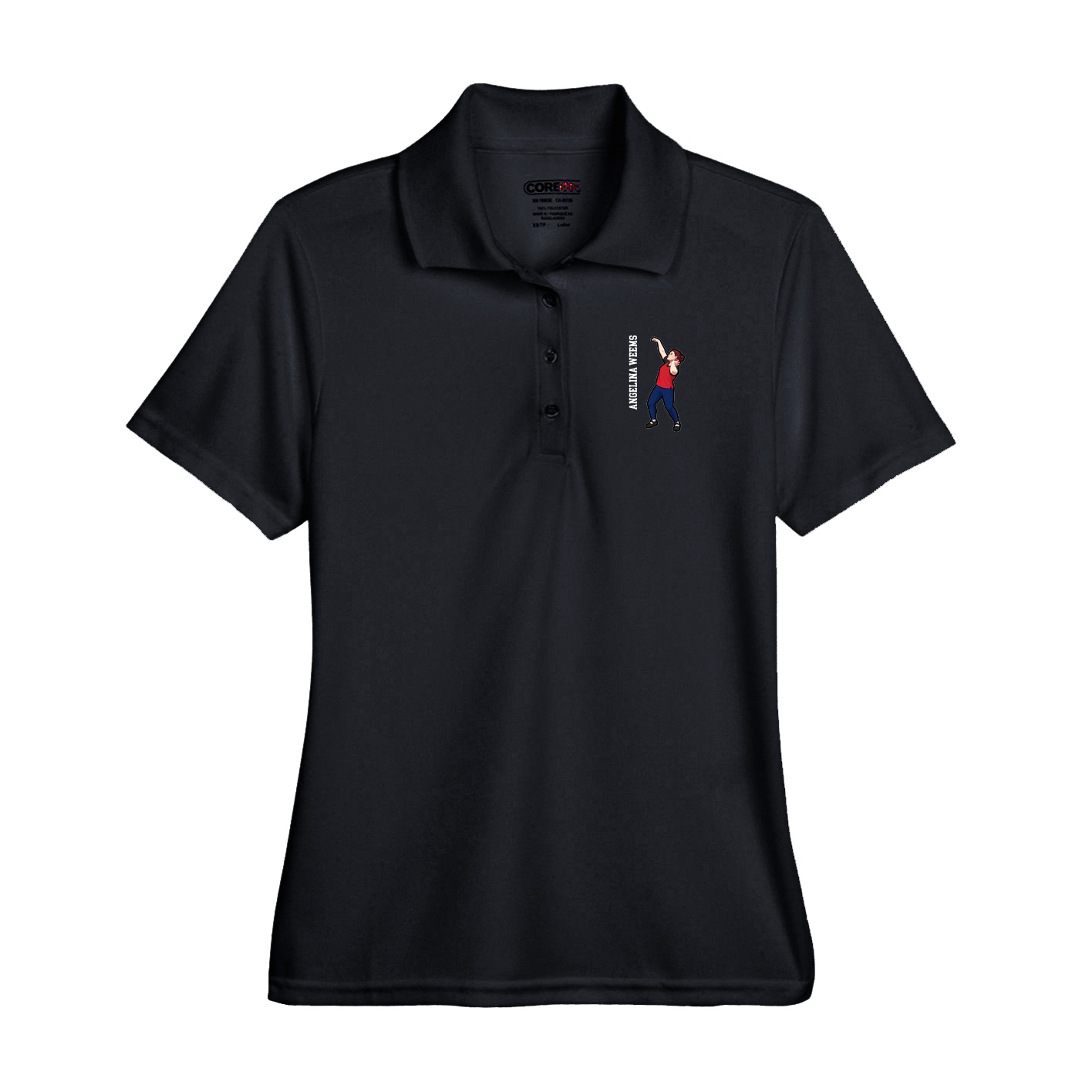 Performance Polo — Name Vertical in Black