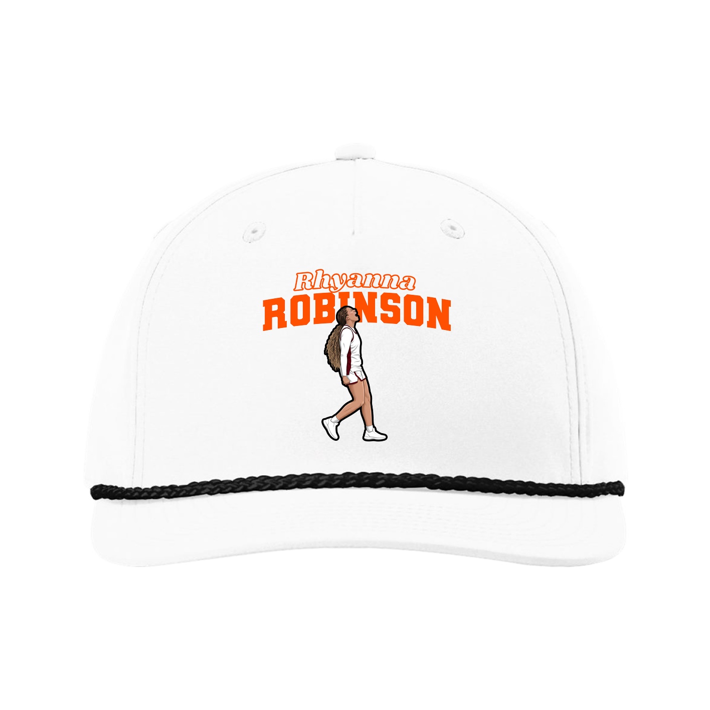 Five-Panel Classic Rope Cap — Name Arch in White
