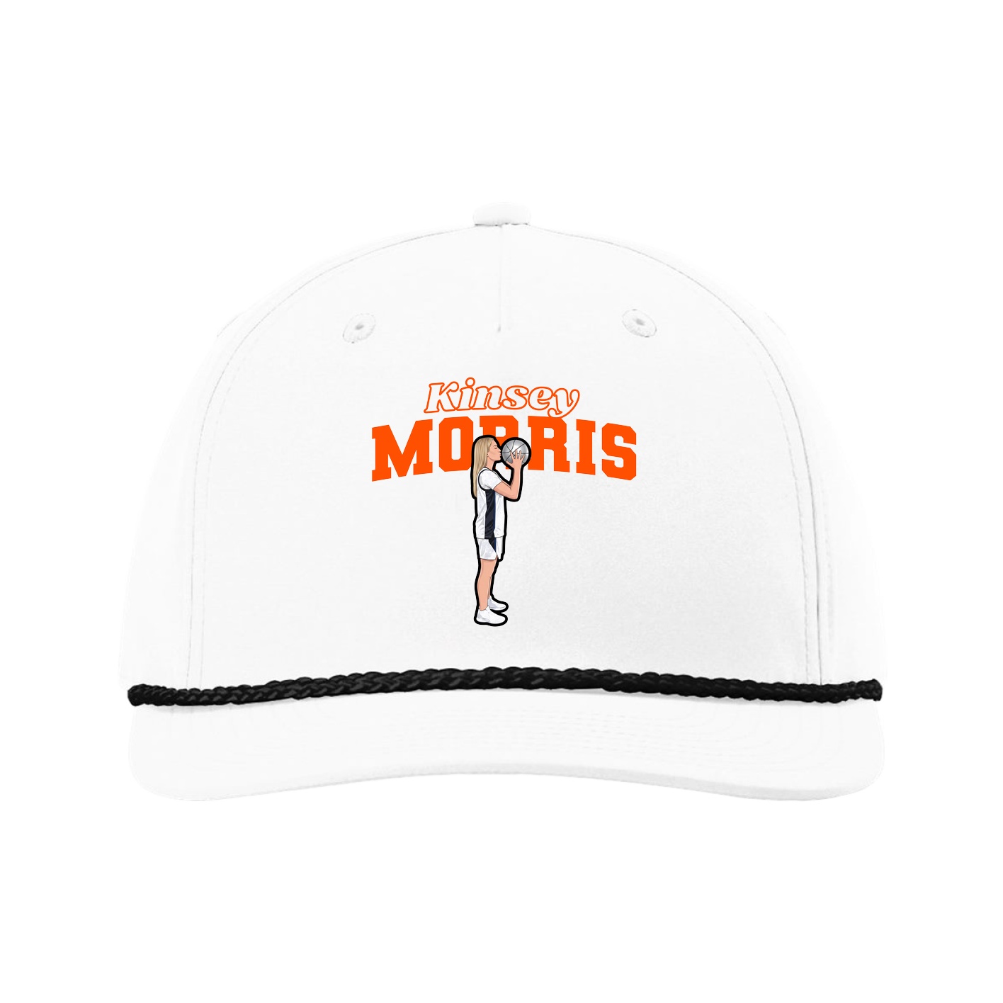 Five-Panel Classic Rope Cap — Name Arch in White