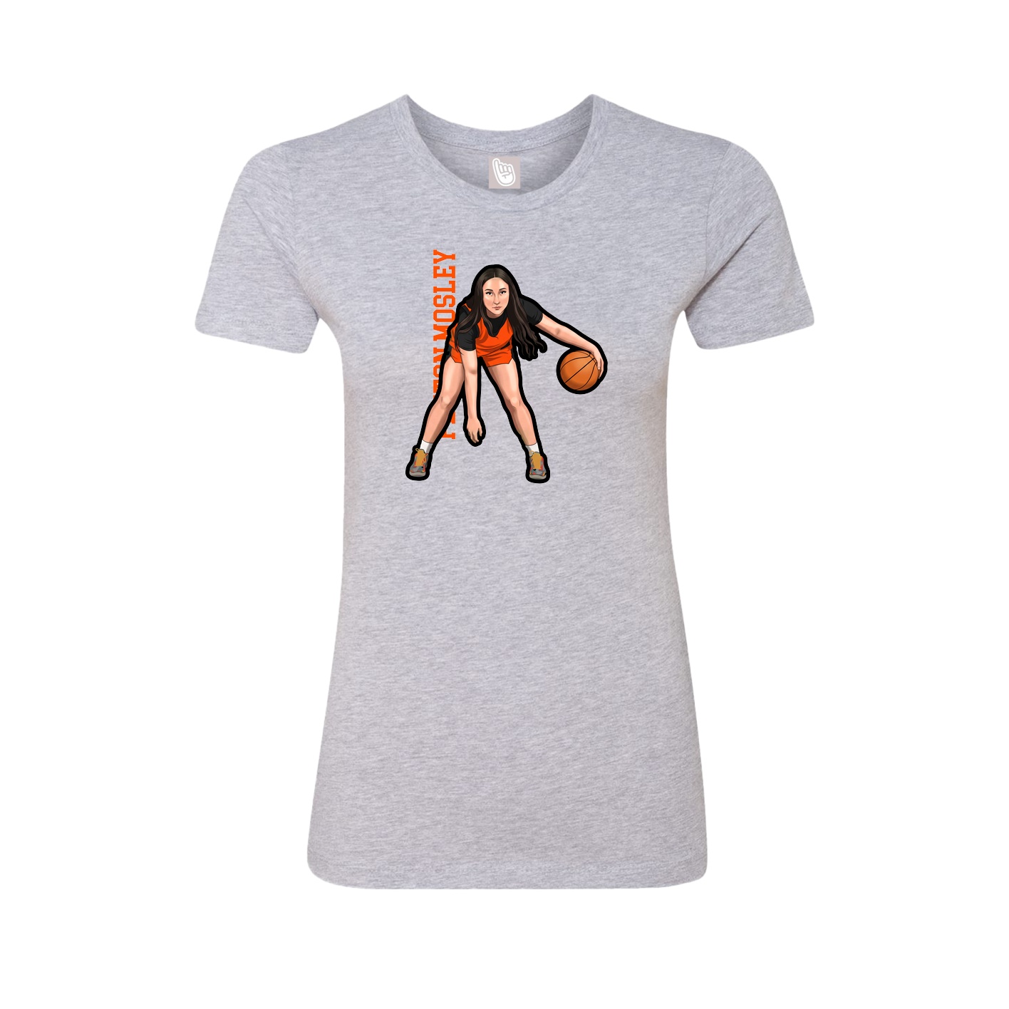 Fitted Women's Tee — Name Vertical in Grey