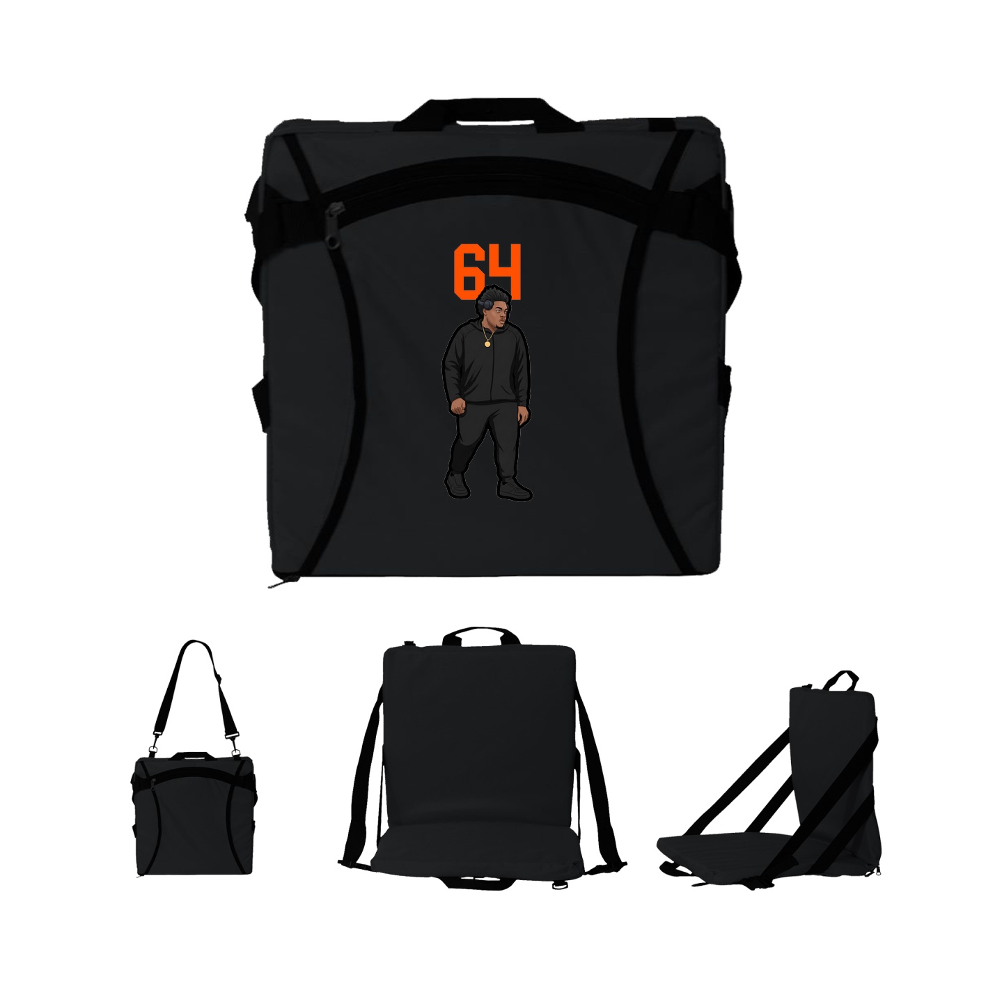 Folding Stadium Seat — Number Top in Black