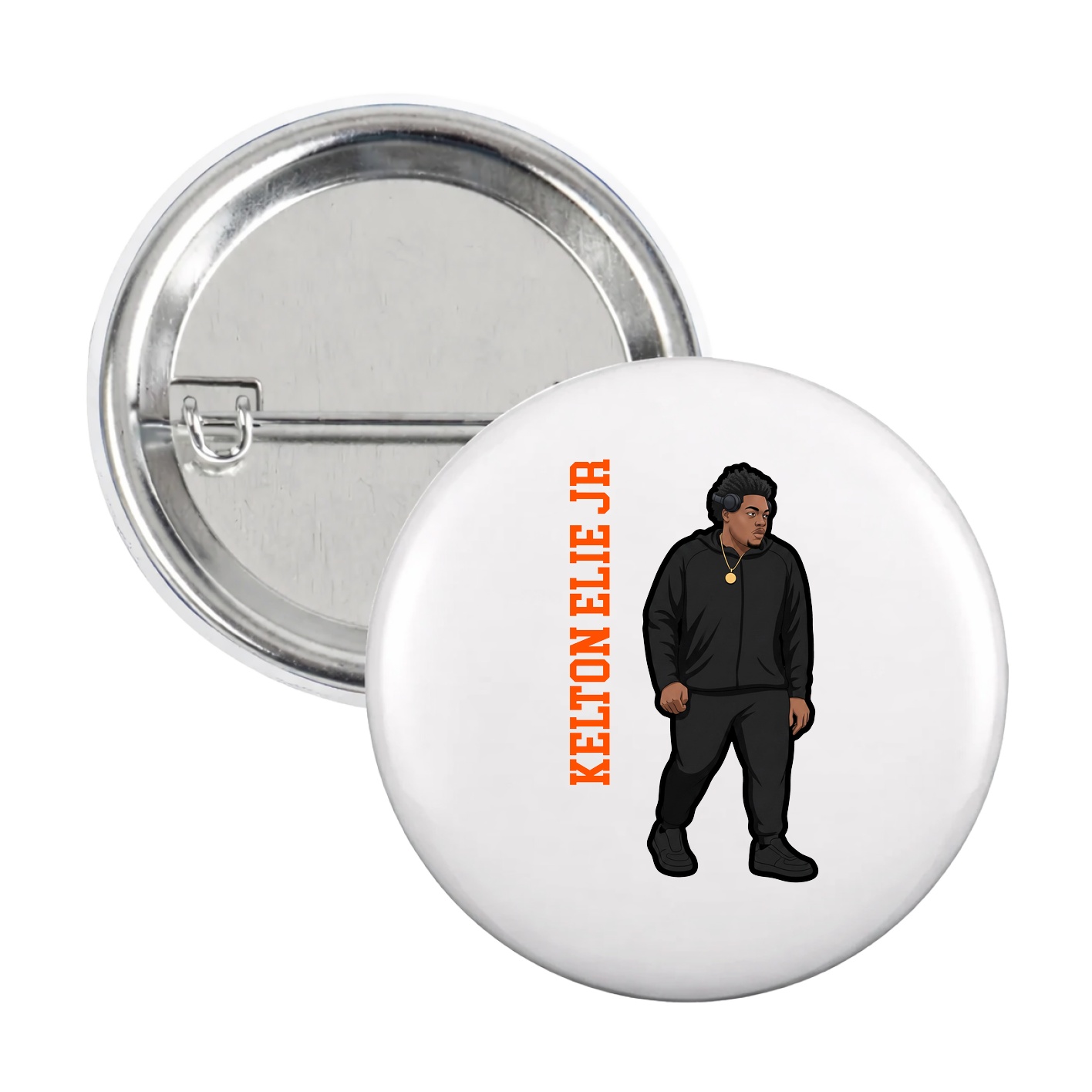 Game Day Button — Name Vertical in White