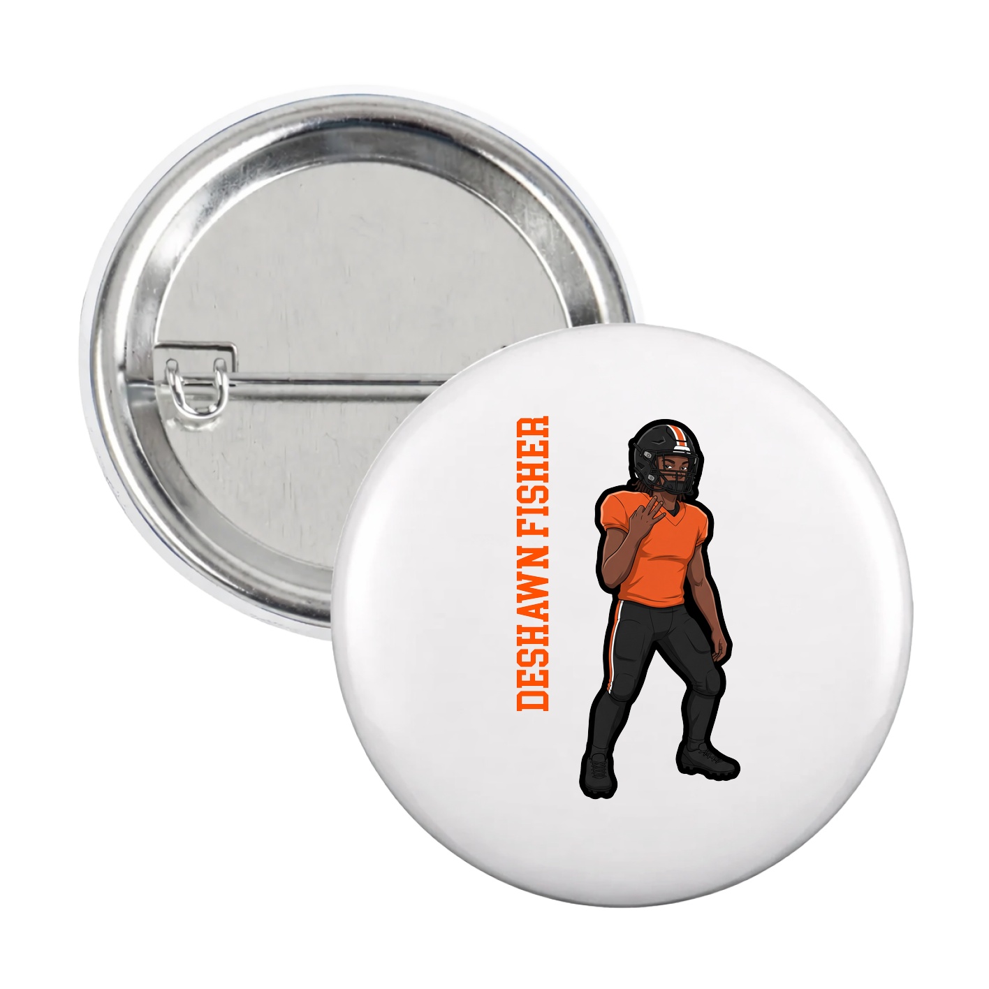 Game Day Button — Name Vertical in White