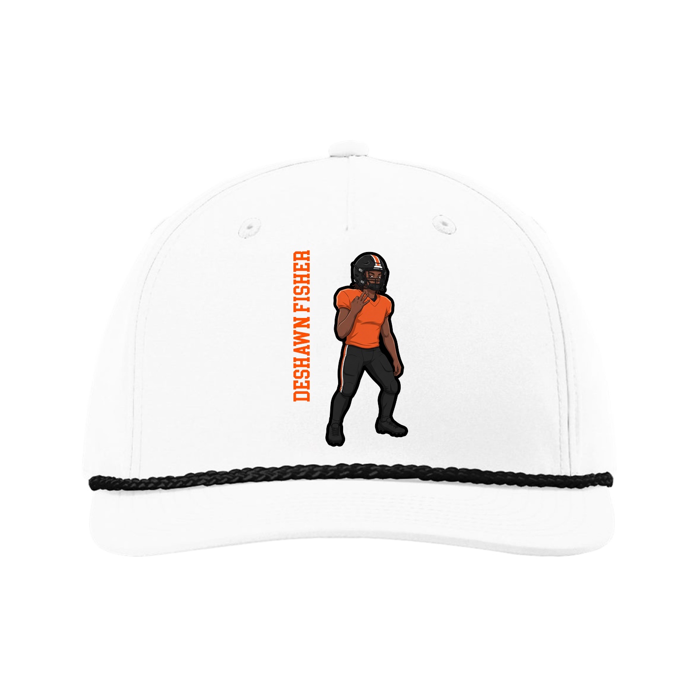 Five-Panel Classic Rope Cap — Name Vertical in White