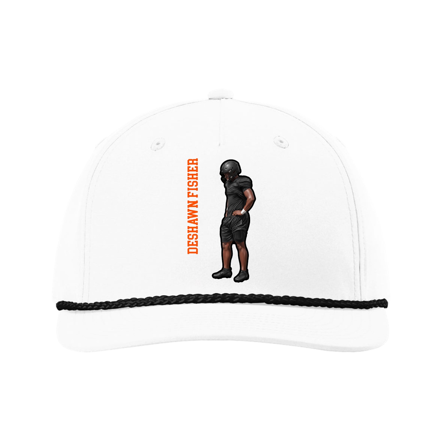 Five-Panel Classic Rope Cap — Name Vertical in White