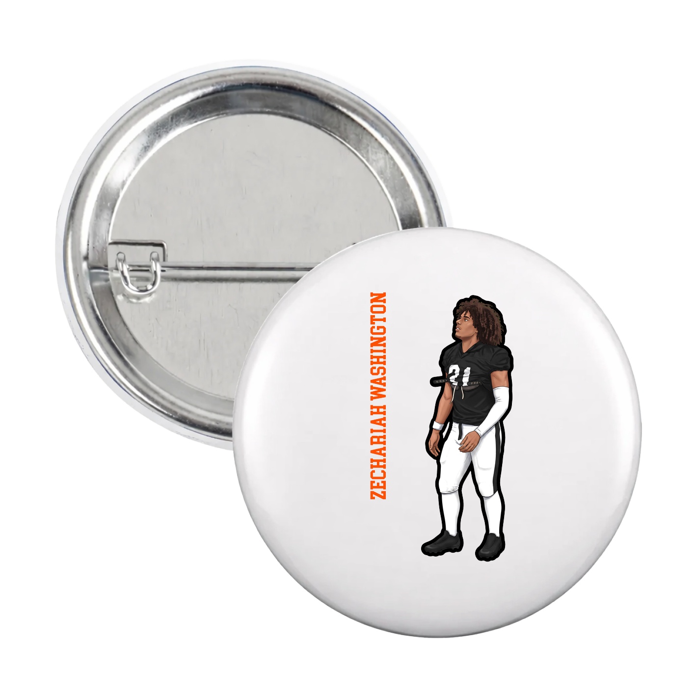 Game Day Button — Name Vertical in White