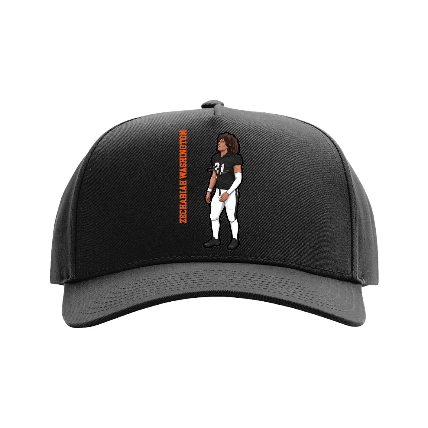 Full Fabric Five-Panel Champ Cap — Name Vertical in Black