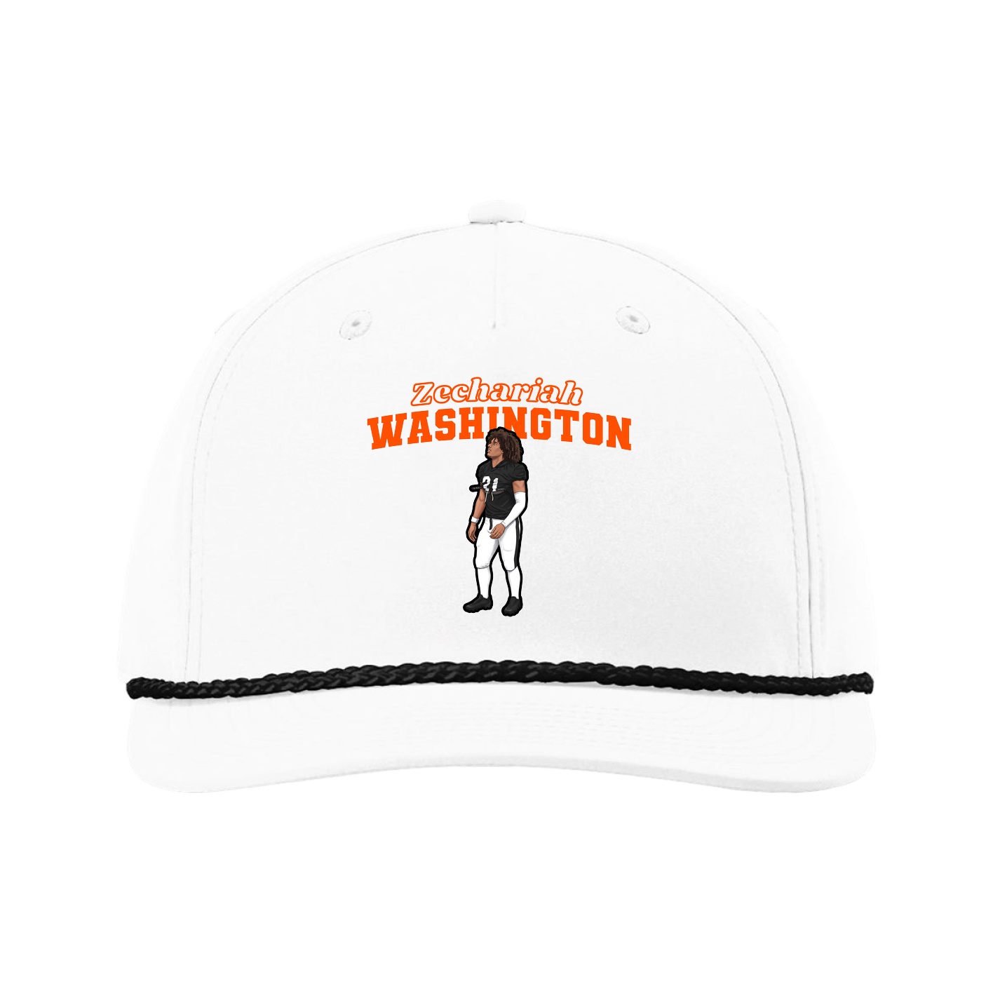 Five-Panel Classic Rope Cap — Name Arch in White