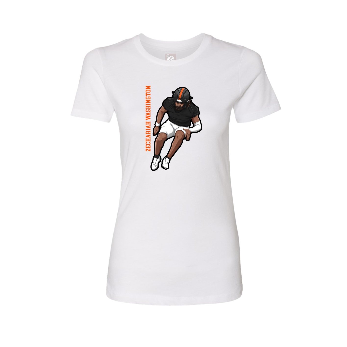 Fitted Women's Tee — Name Vertical in White