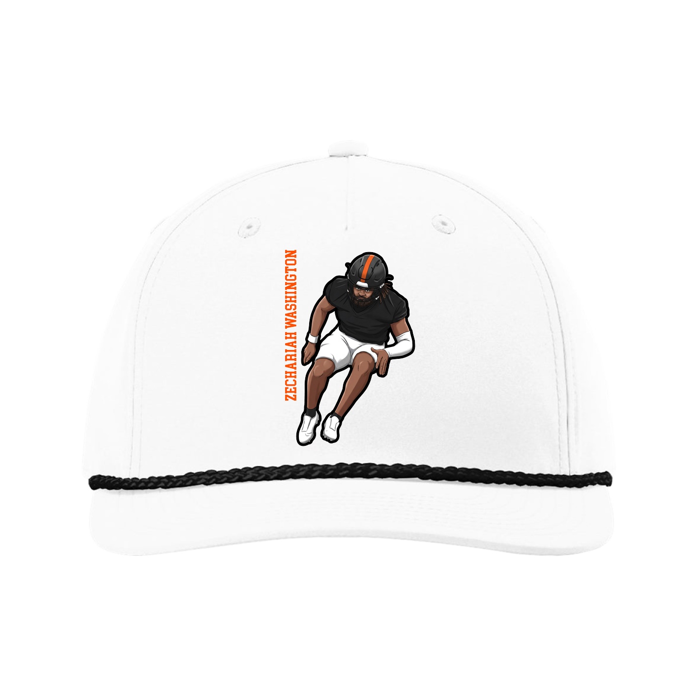 Five-Panel Classic Rope Cap — Name Vertical in White