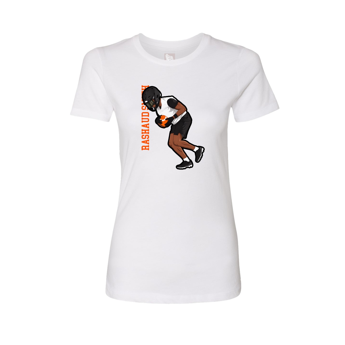 Fitted Women's Tee — Name Vertical in White