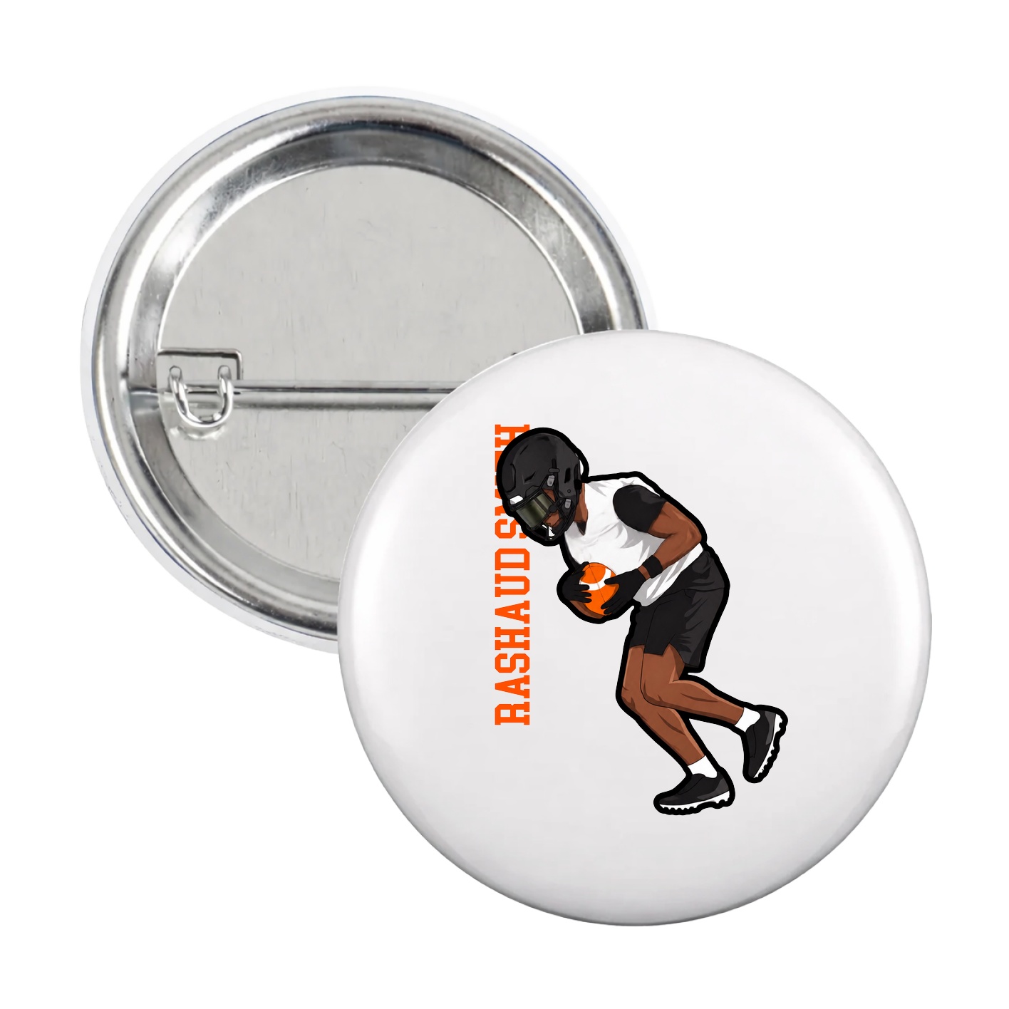Game Day Button — Name Vertical in White