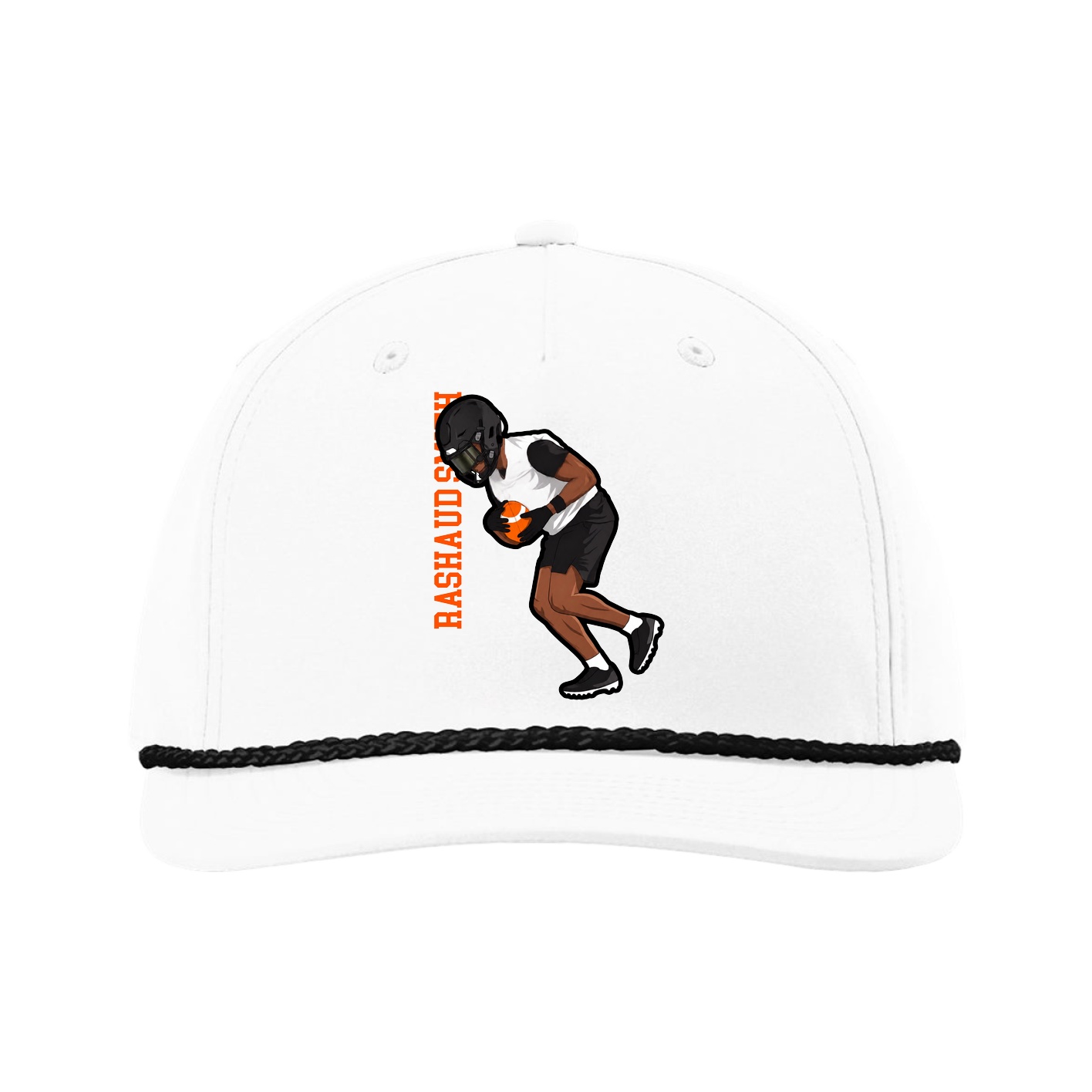 Five-Panel Classic Rope Cap — Name Vertical in White