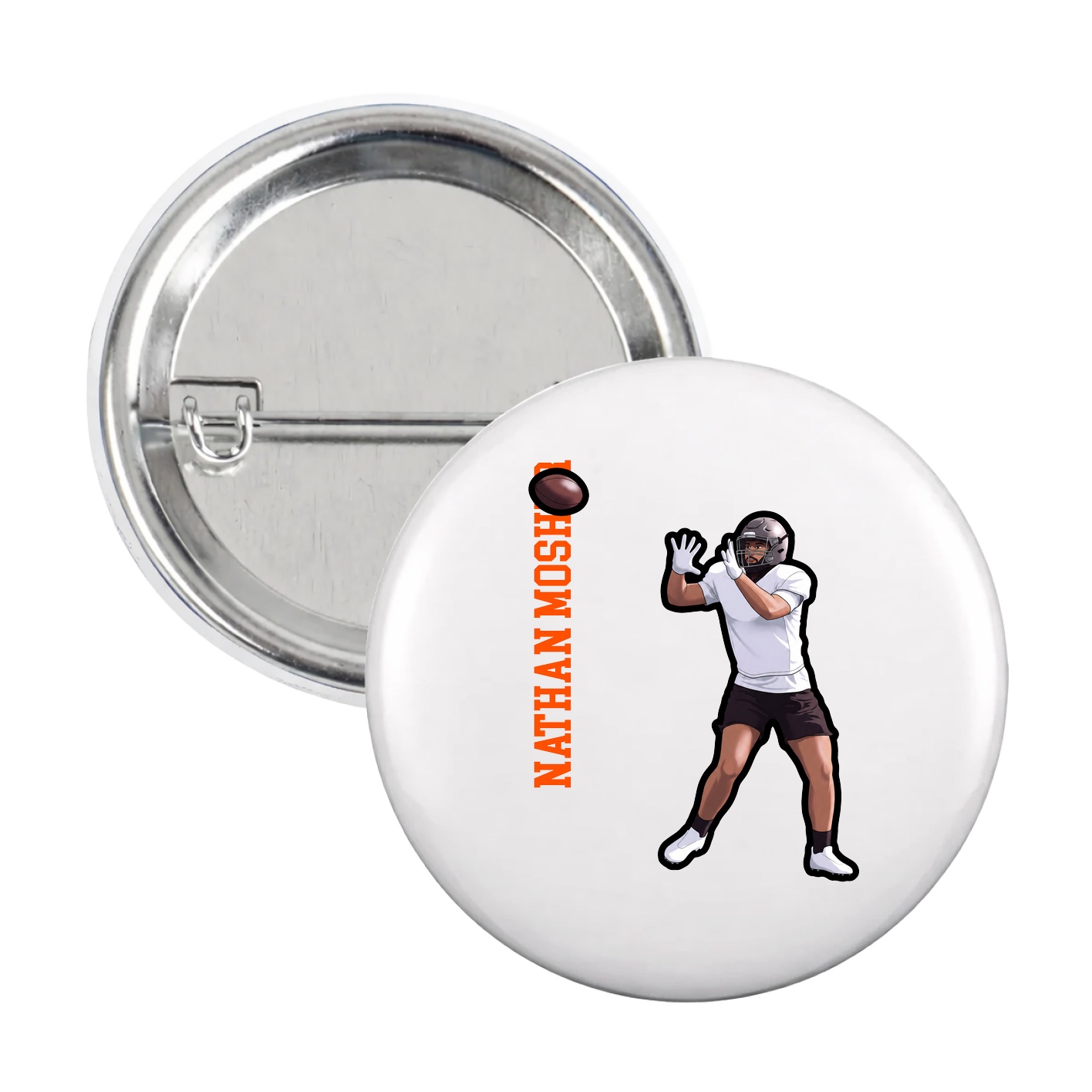 Game Day Button — Name Vertical in White