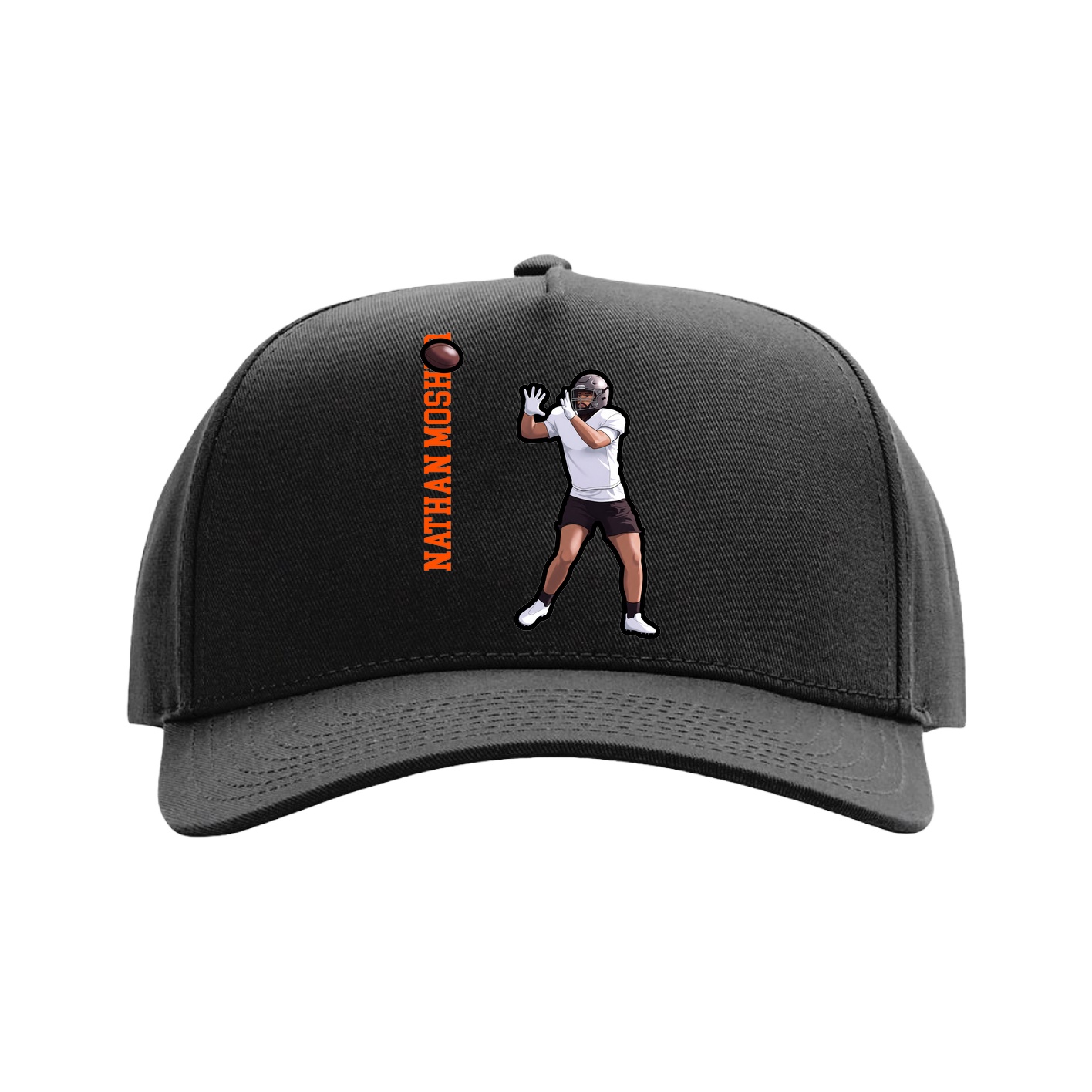 Full Fabric Five-Panel Champ Cap — Name Vertical in Black