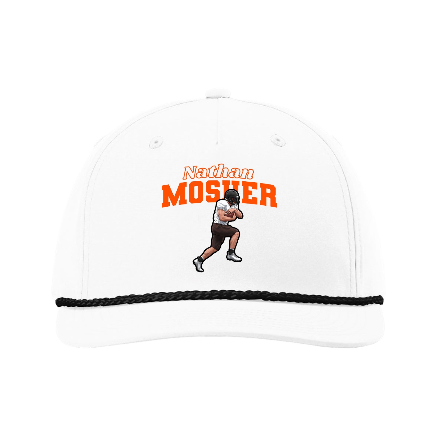 Five-Panel Classic Rope Cap — Name Arch in White