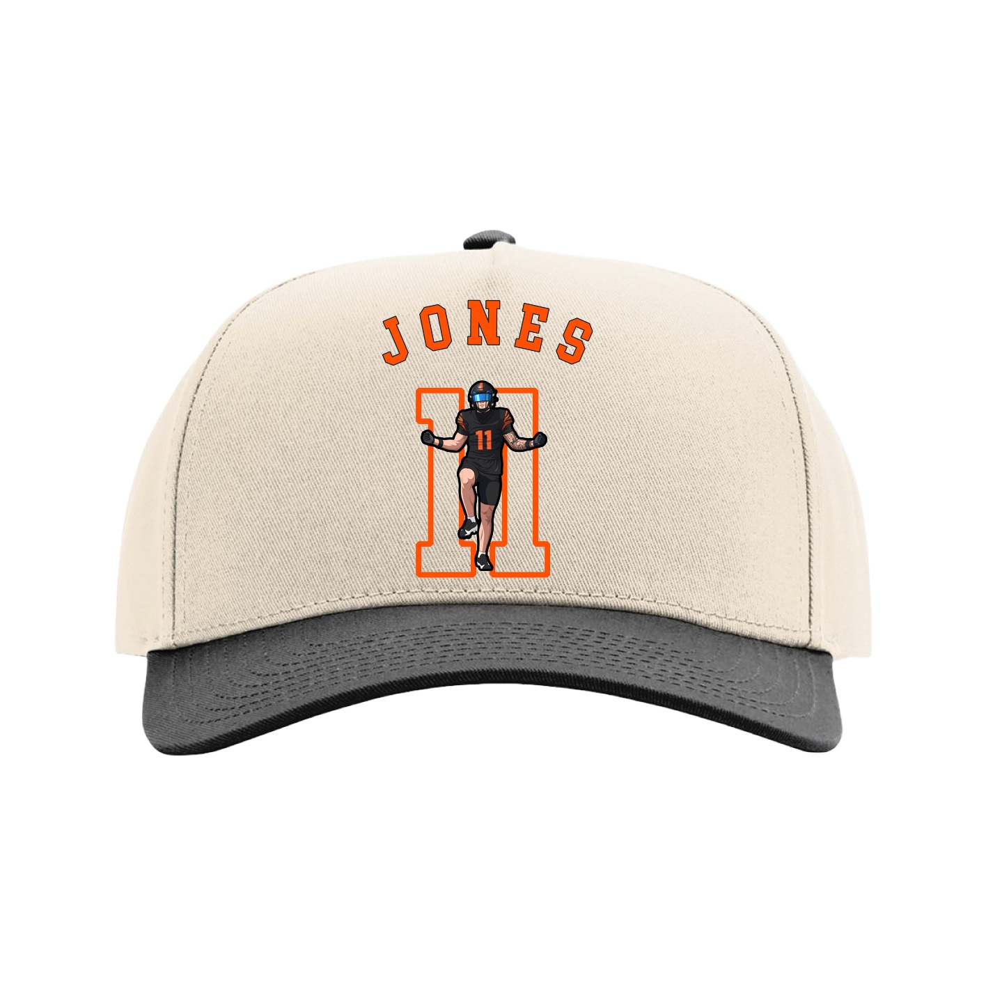 Full Fabric Five-Panel Champ Cap — Shirsey Arch in Cream/Black