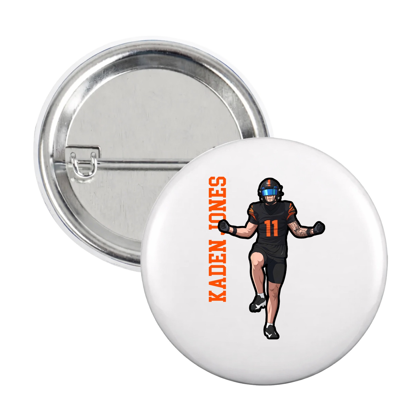 Game Day Button — Name Vertical in White