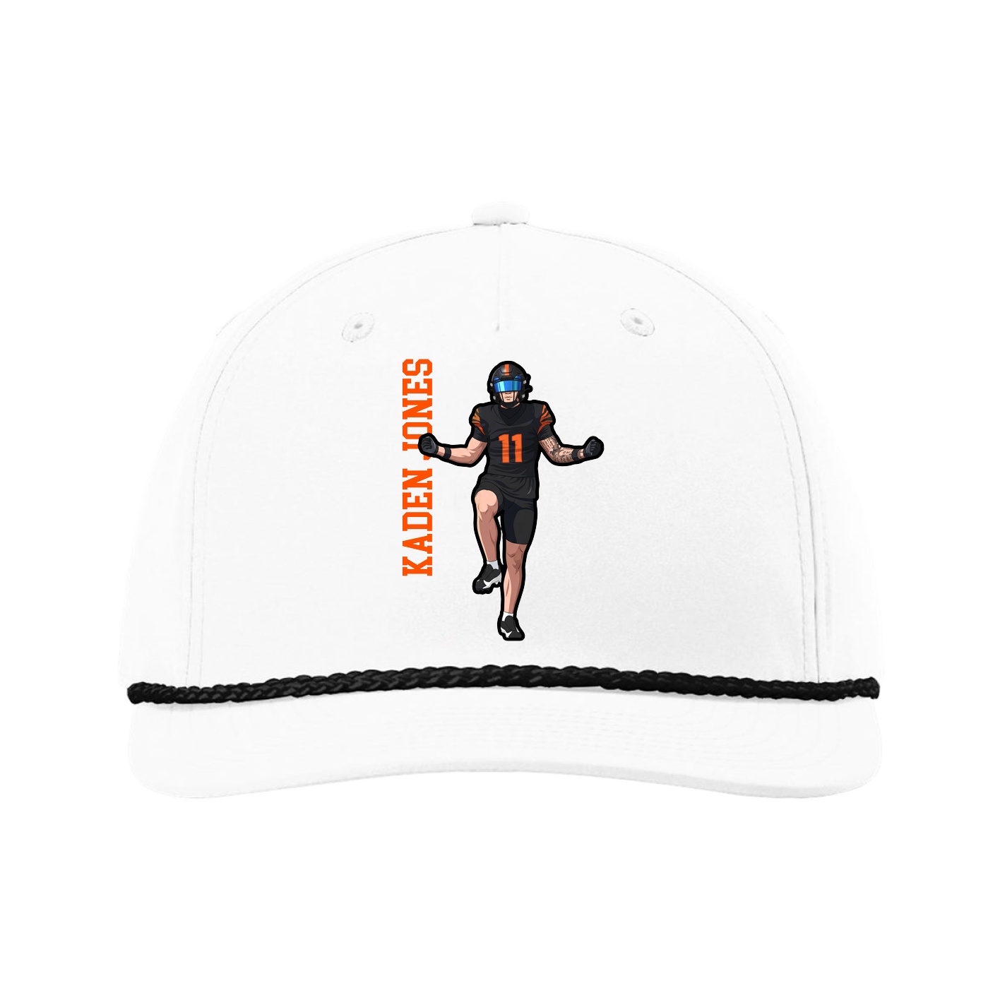 Five-Panel Classic Rope Cap — Name Vertical in White