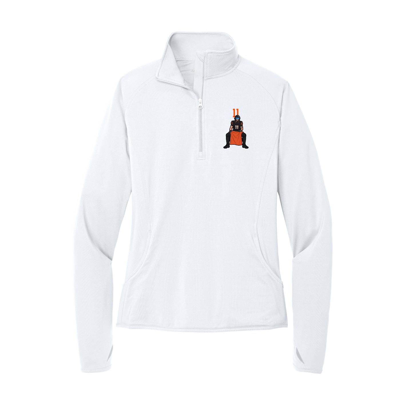Women's Q-Zip Pullover — Number Top in White