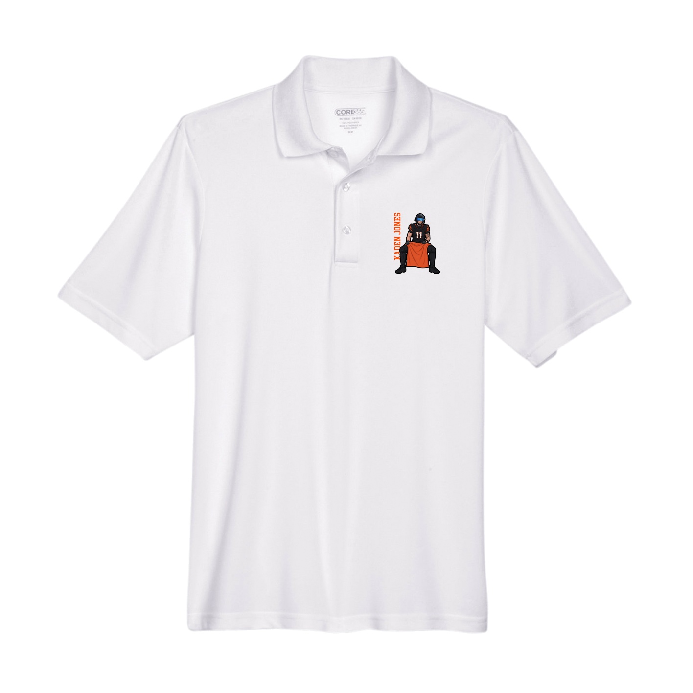 Performance Polo — Name Vertical in White