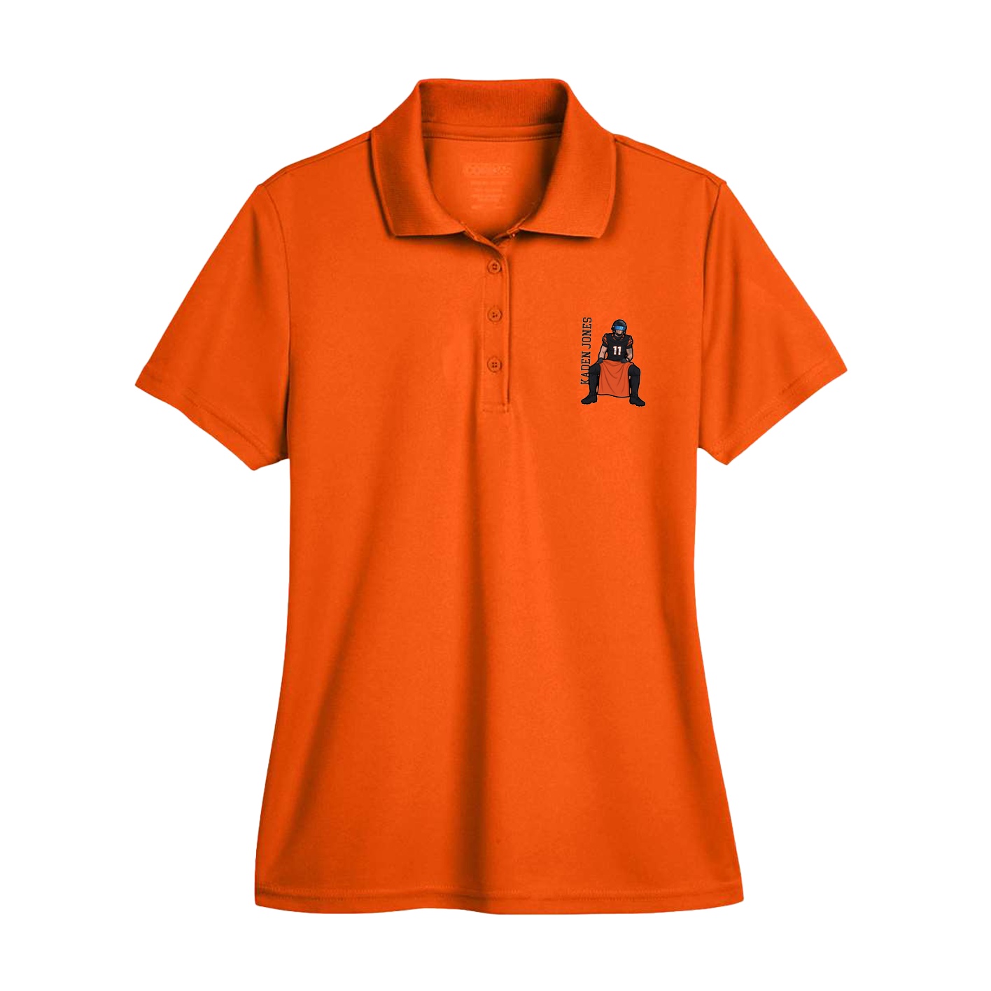 Womens Performance Polo — Name Vertical in Orange