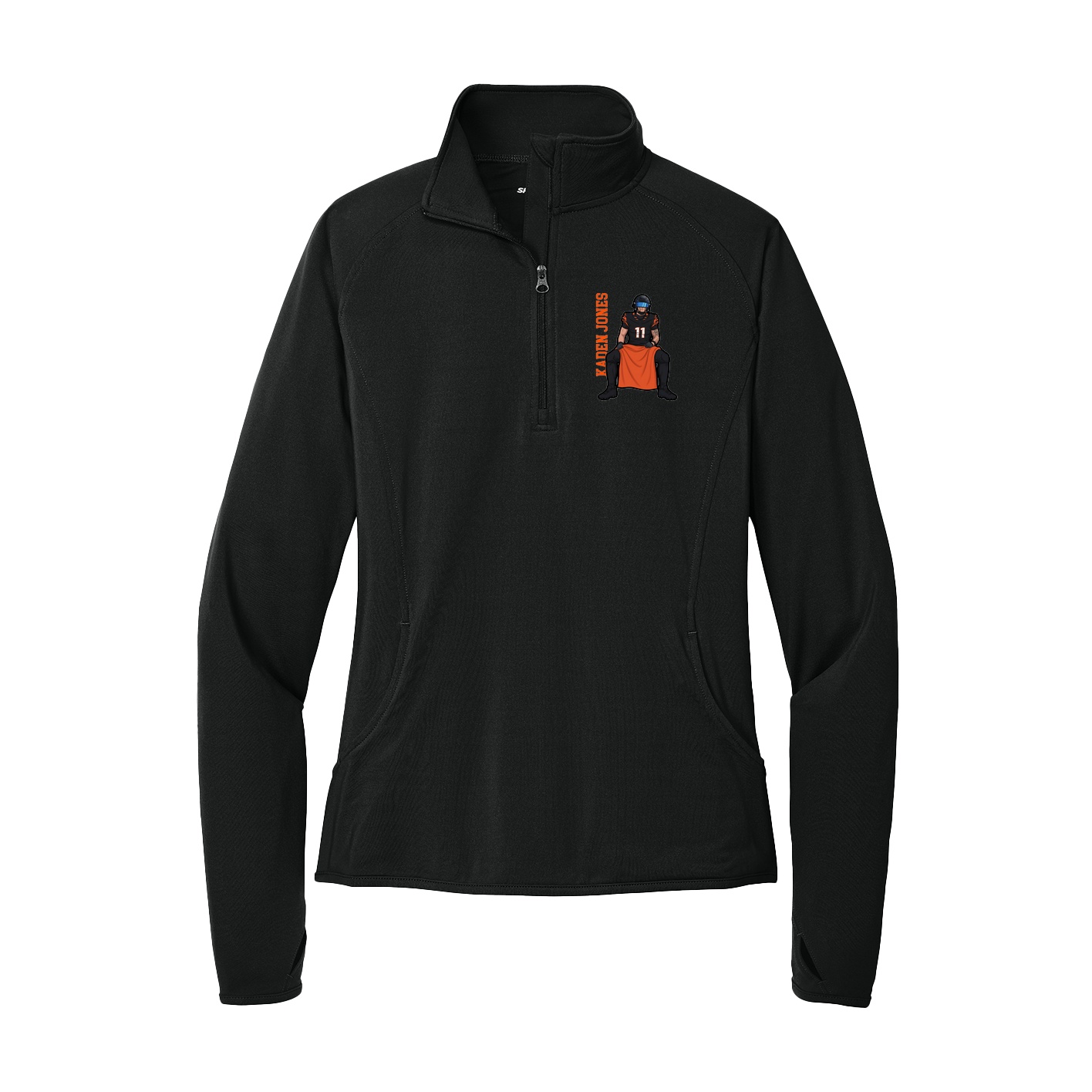 Women's Q-Zip Pullover — Name Vertical in Black