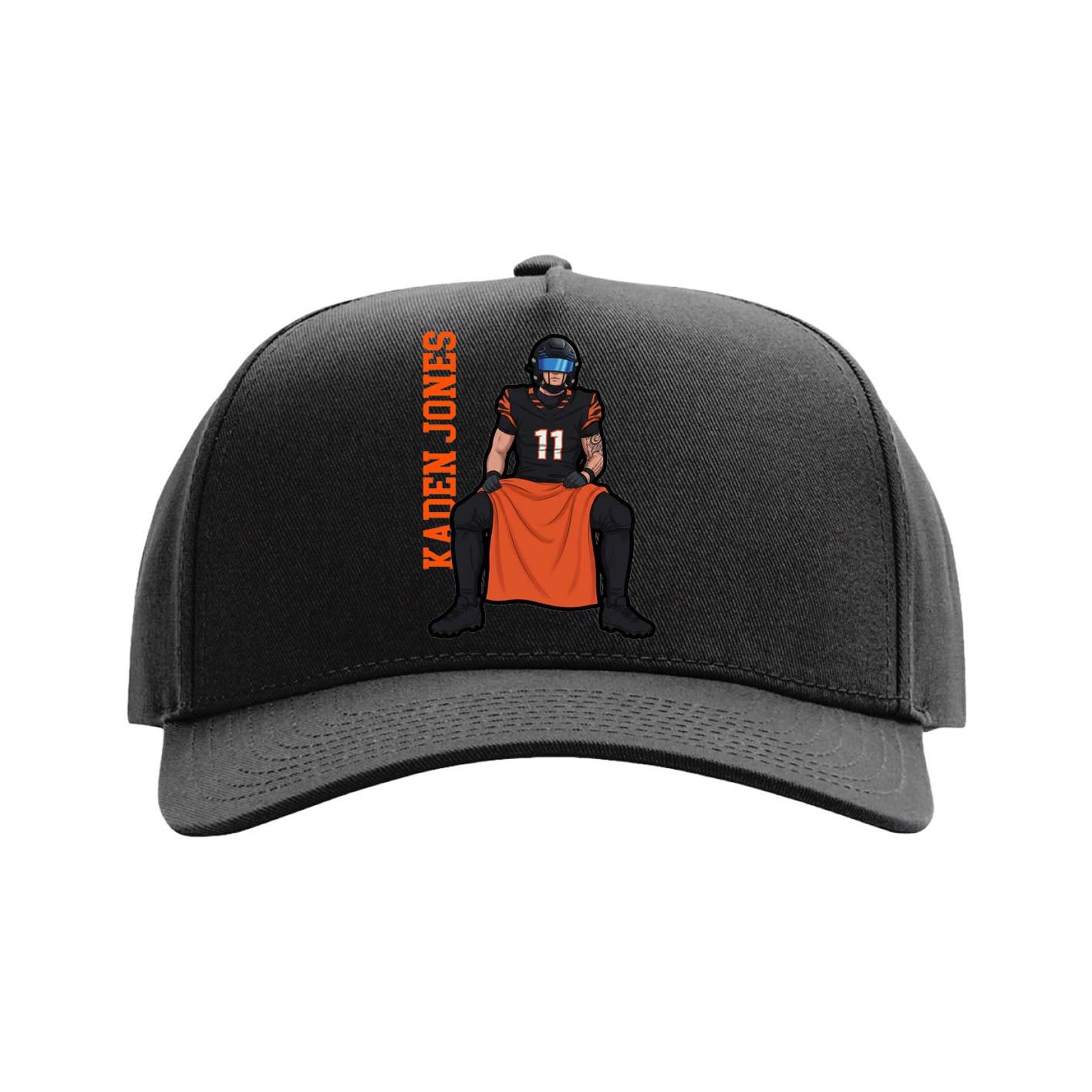 Full Fabric Five-Panel Champ Cap — Name Vertical in Black