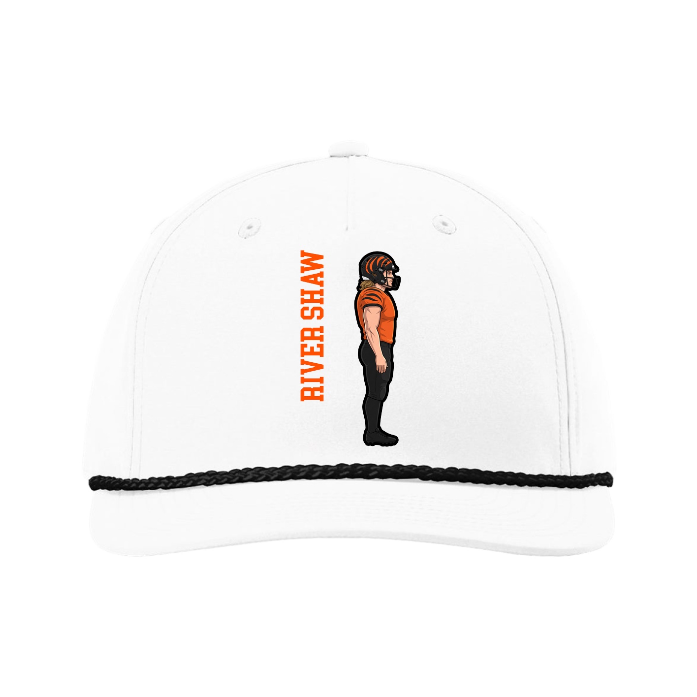 Five-Panel Classic Rope Cap — Name Vertical in White