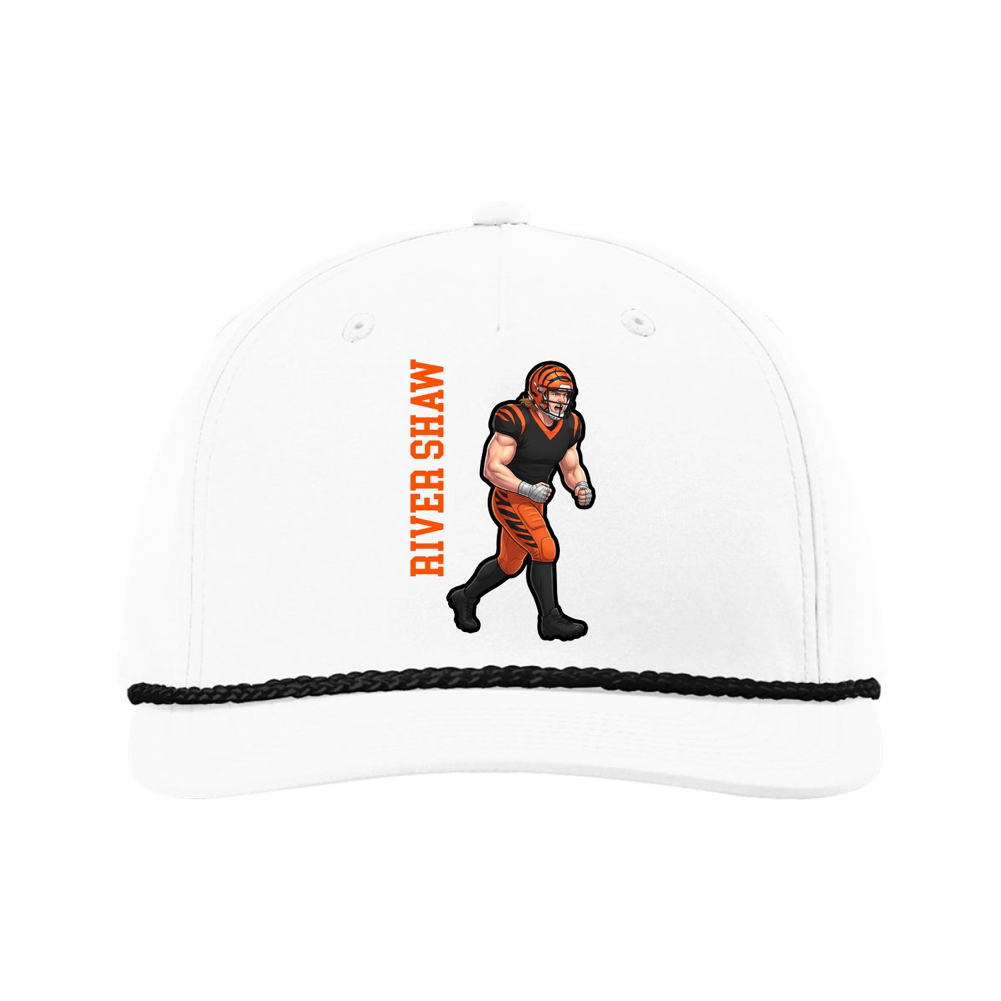 Five-Panel Classic Rope Cap — Name Vertical in White