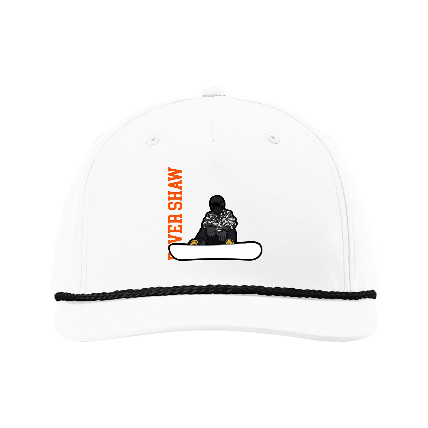 Five-Panel Classic Rope Cap — Name Vertical in White