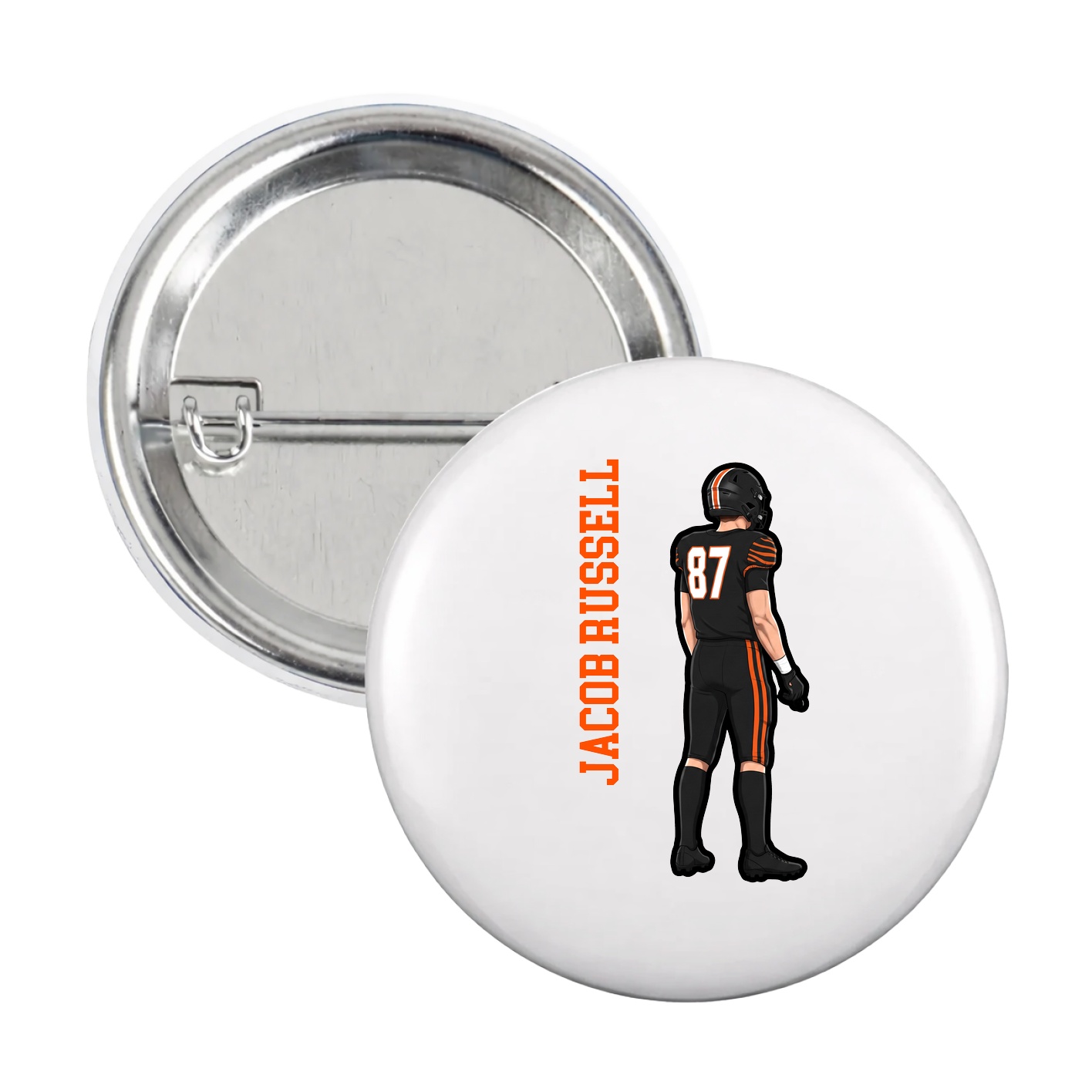 Game Day Button — Name Vertical in White