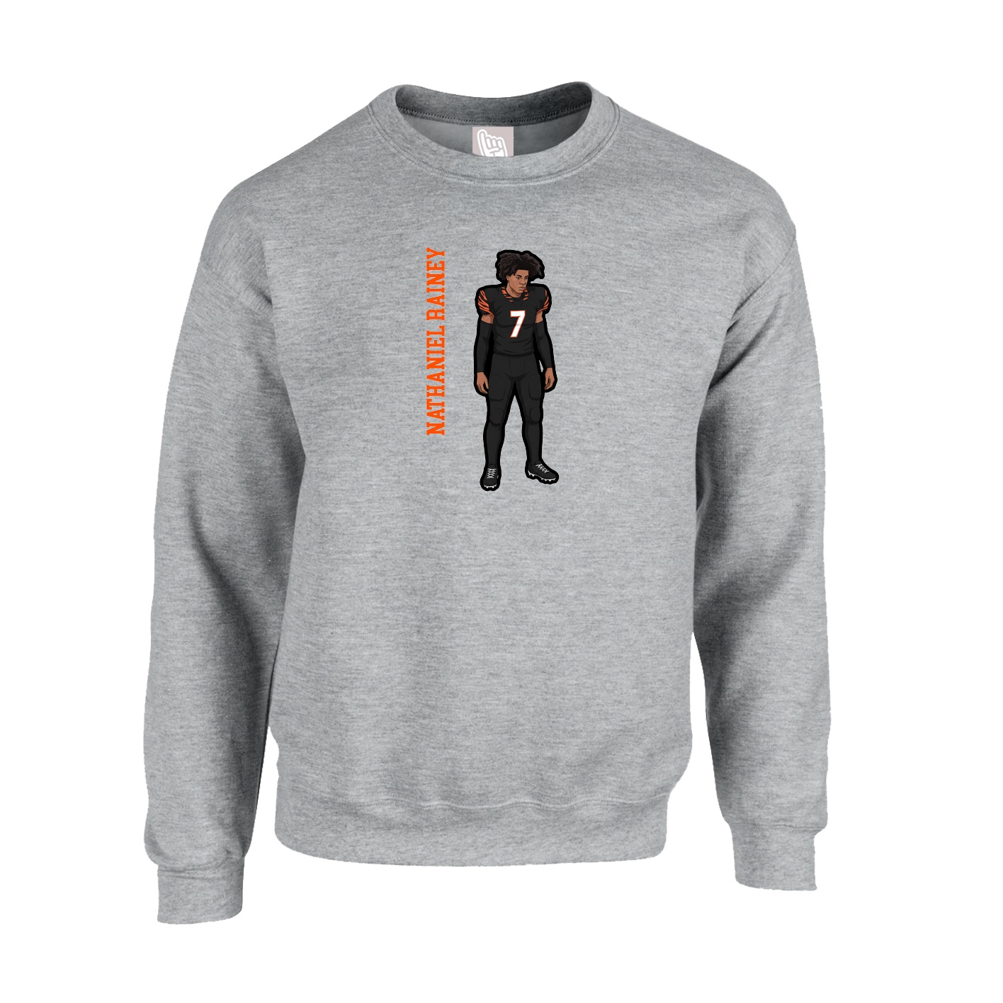 Fleece Crew — Name Vertical in Grey