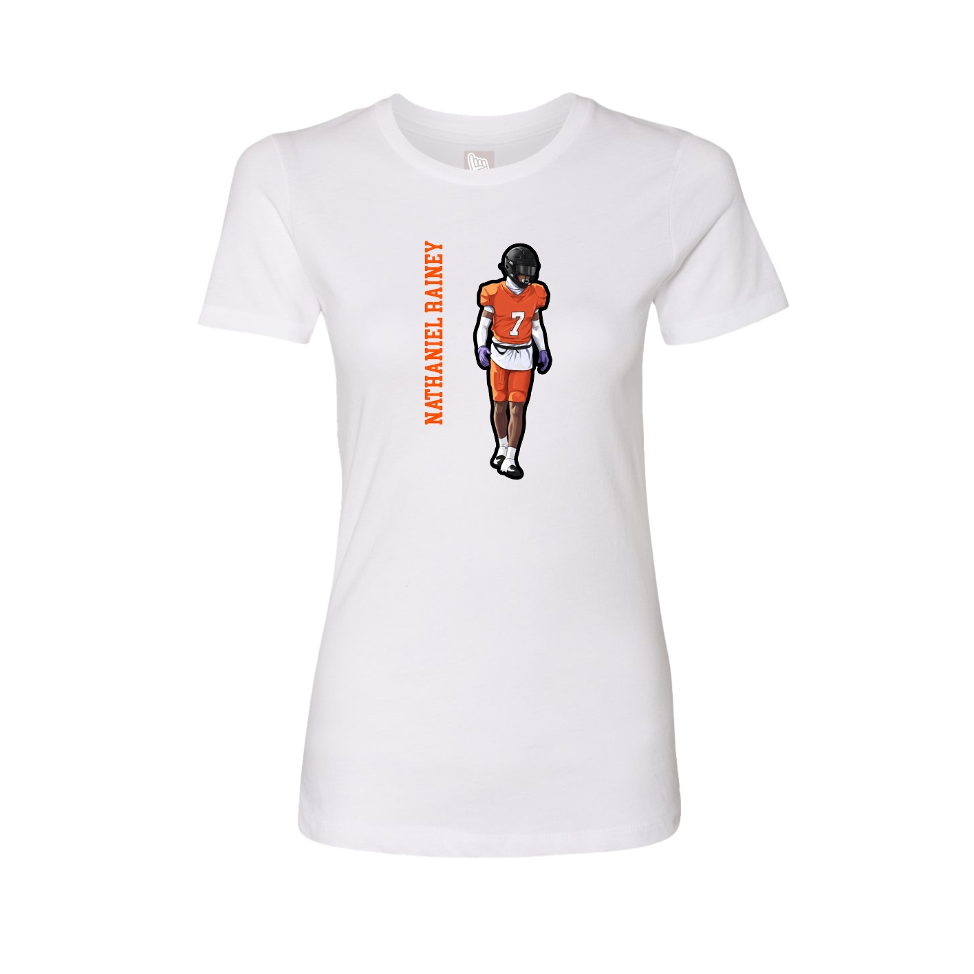 Fitted Women's Tee — Name Vertical in White