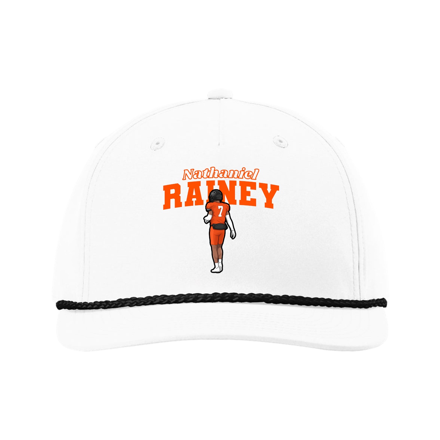 Five-Panel Classic Rope Cap — Name Arch in White