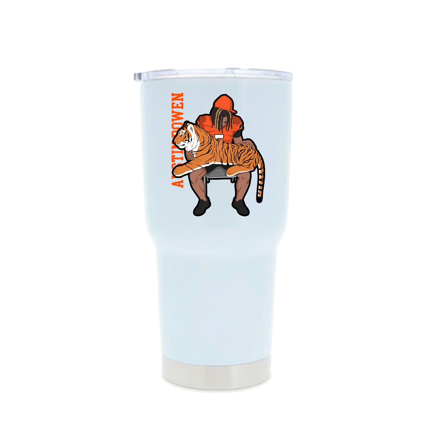 30oz Stainless Steel Tumbler — Name Vertical in White