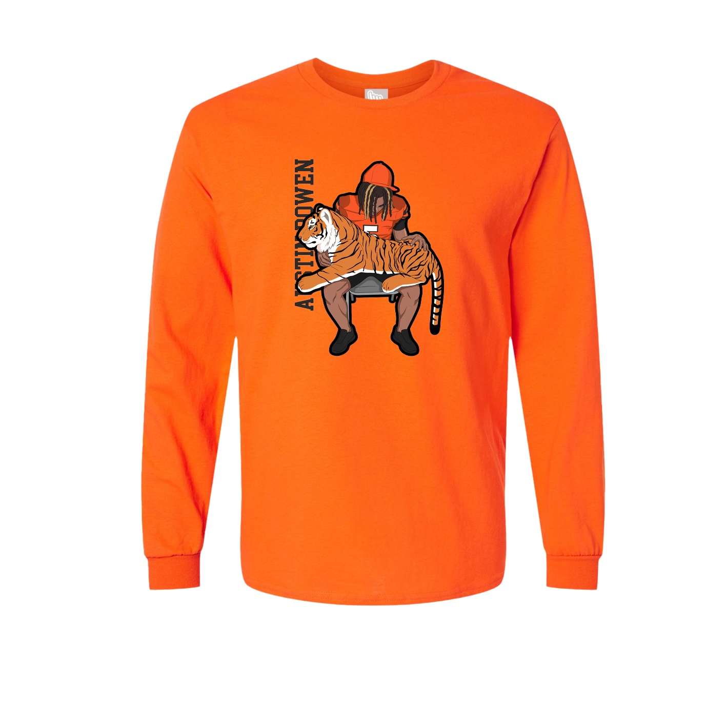 Long Sleeve Tee — Name Vertical in Orange