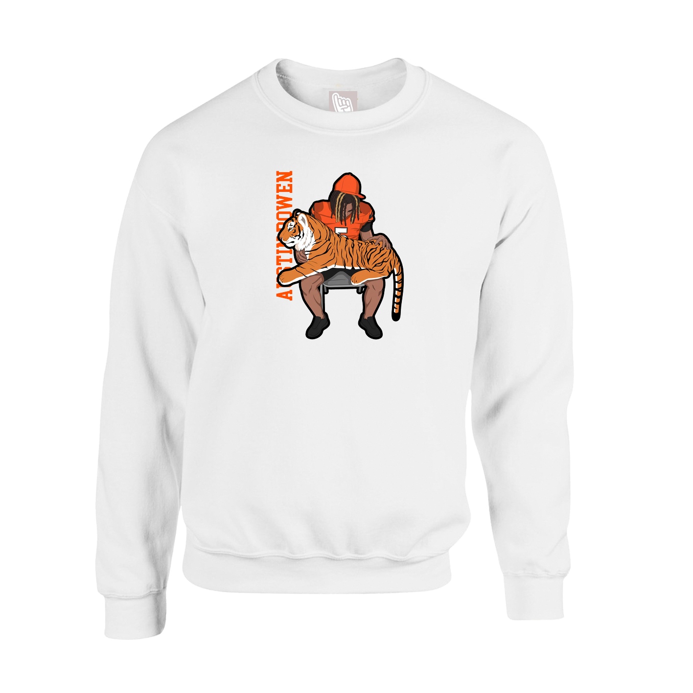 Fleece Crew — Name Vertical in White