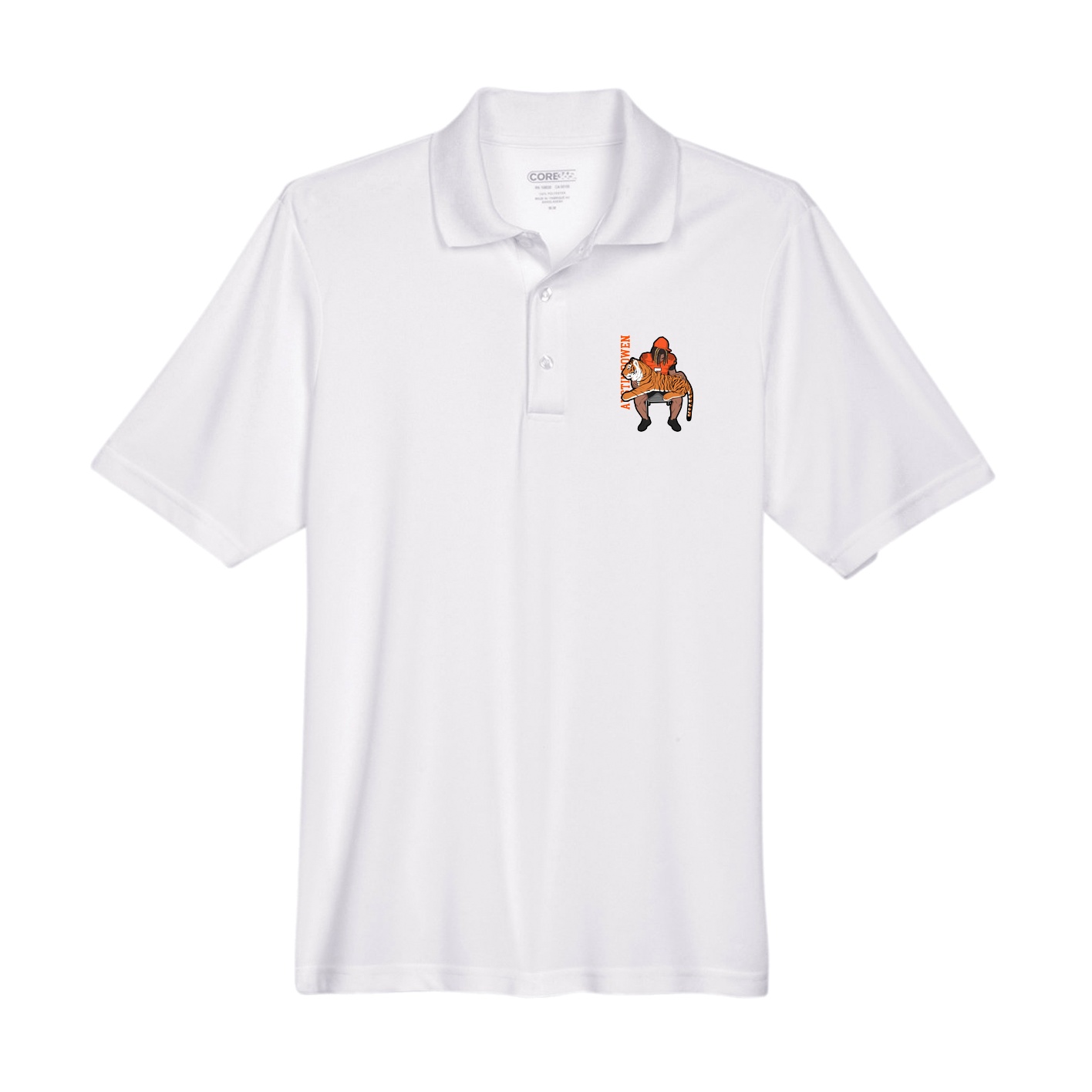 Performance Polo — Name Vertical in White