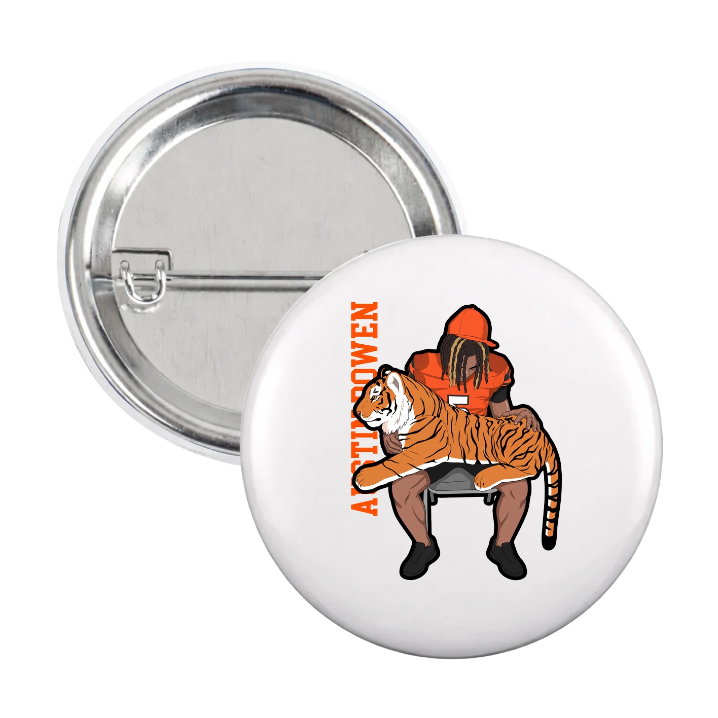 Game Day Button — Name Vertical in White
