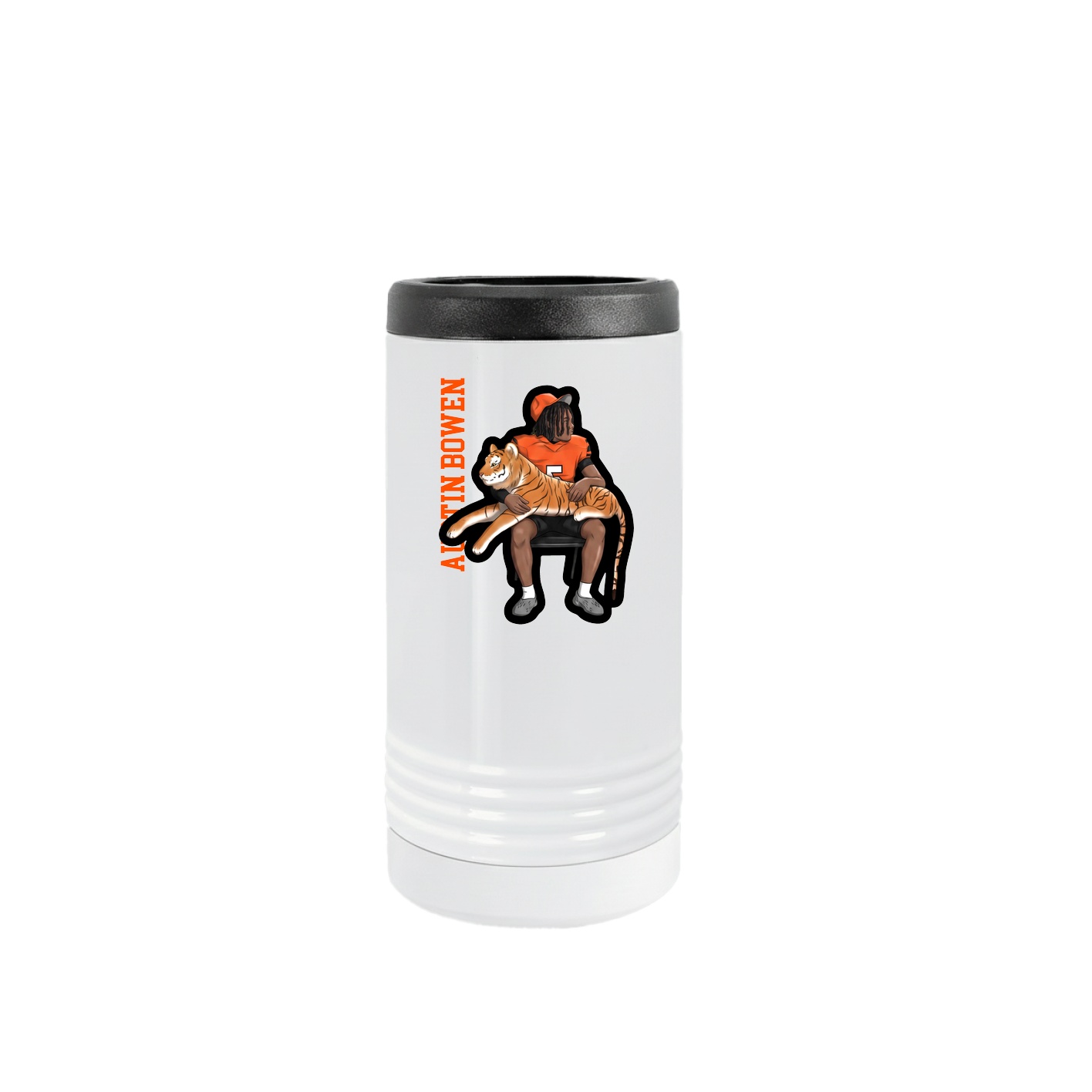 Slim Beverage Holder — Name Vertical in White
