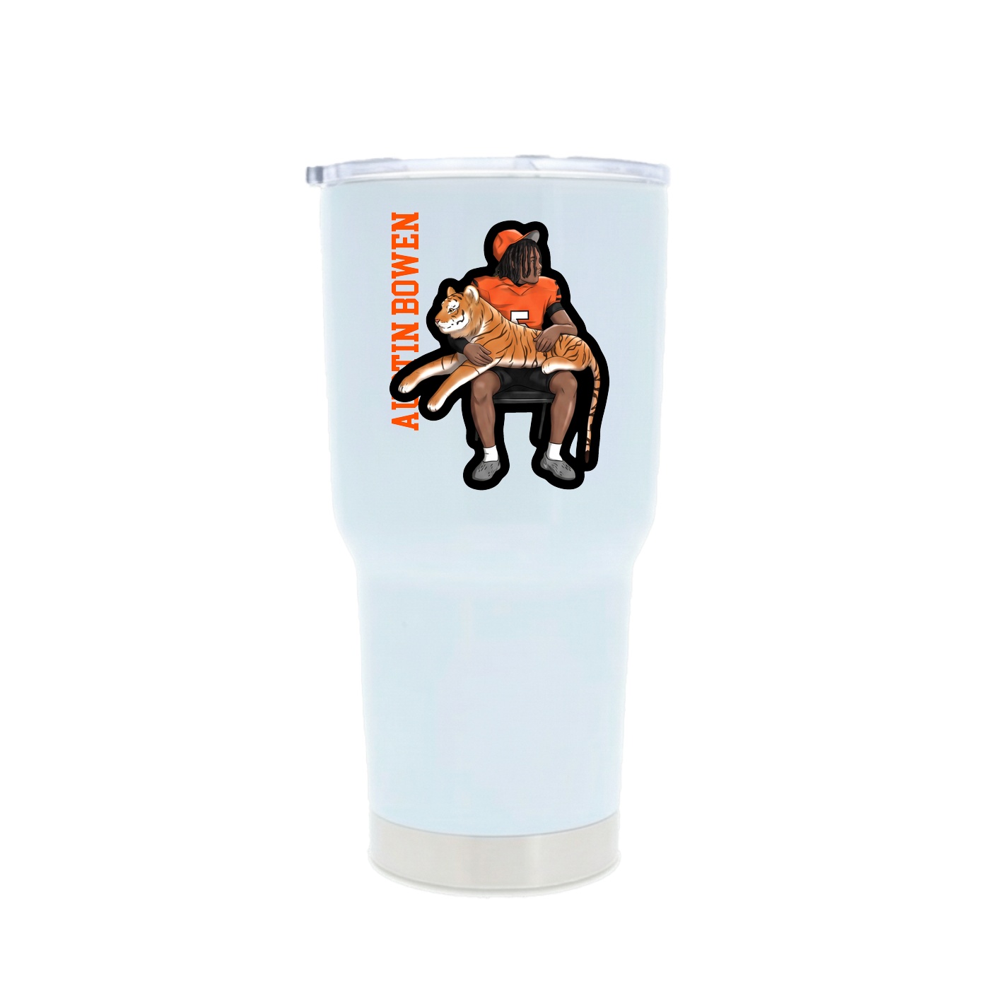 30oz Stainless Steel Tumbler — Name Vertical in White