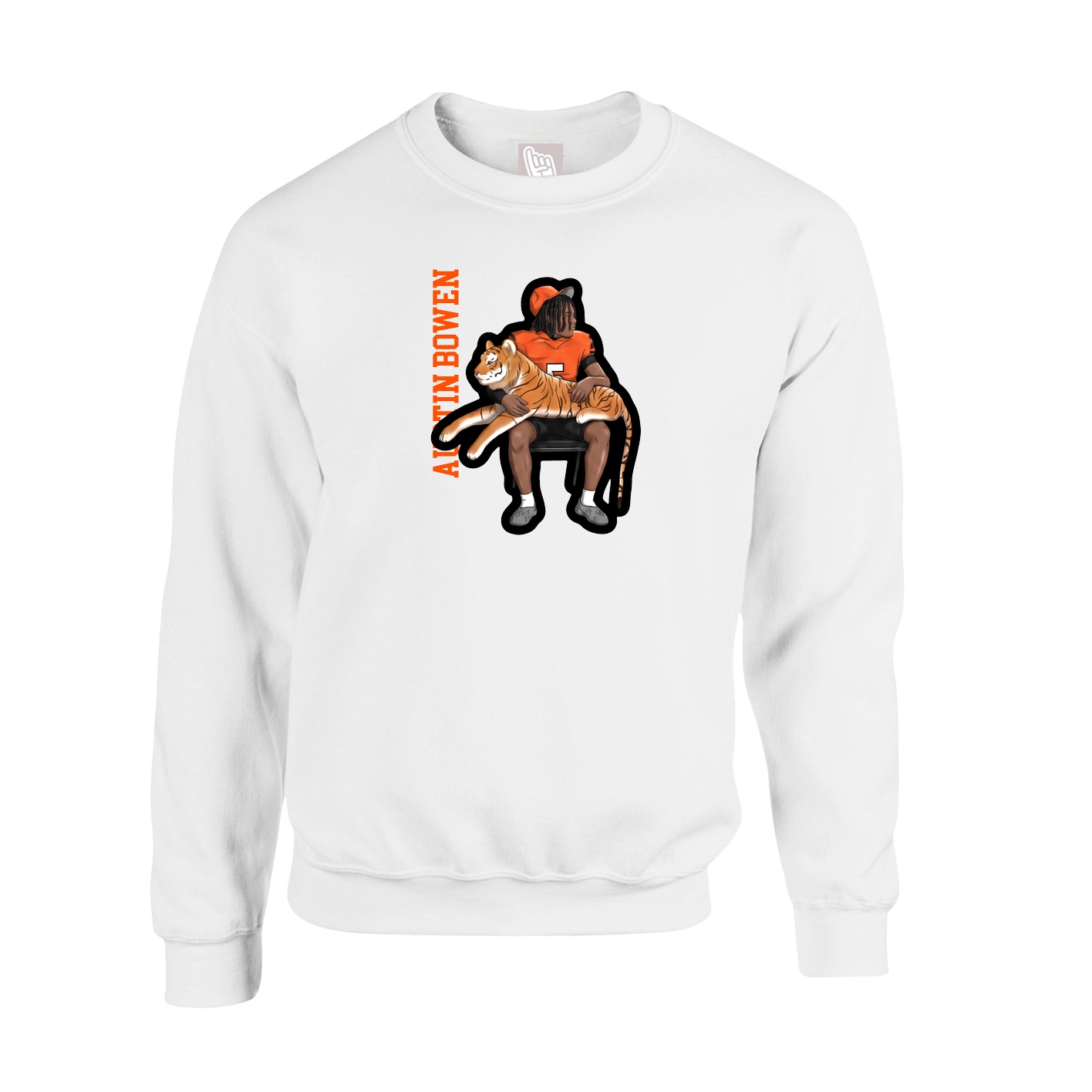 Fleece Crew — Name Vertical in White