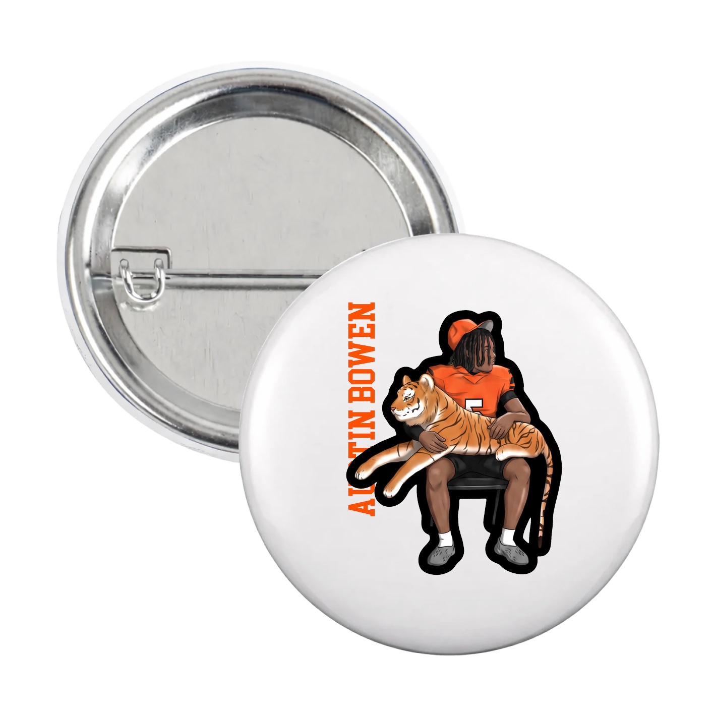 Game Day Button — Name Vertical in White
