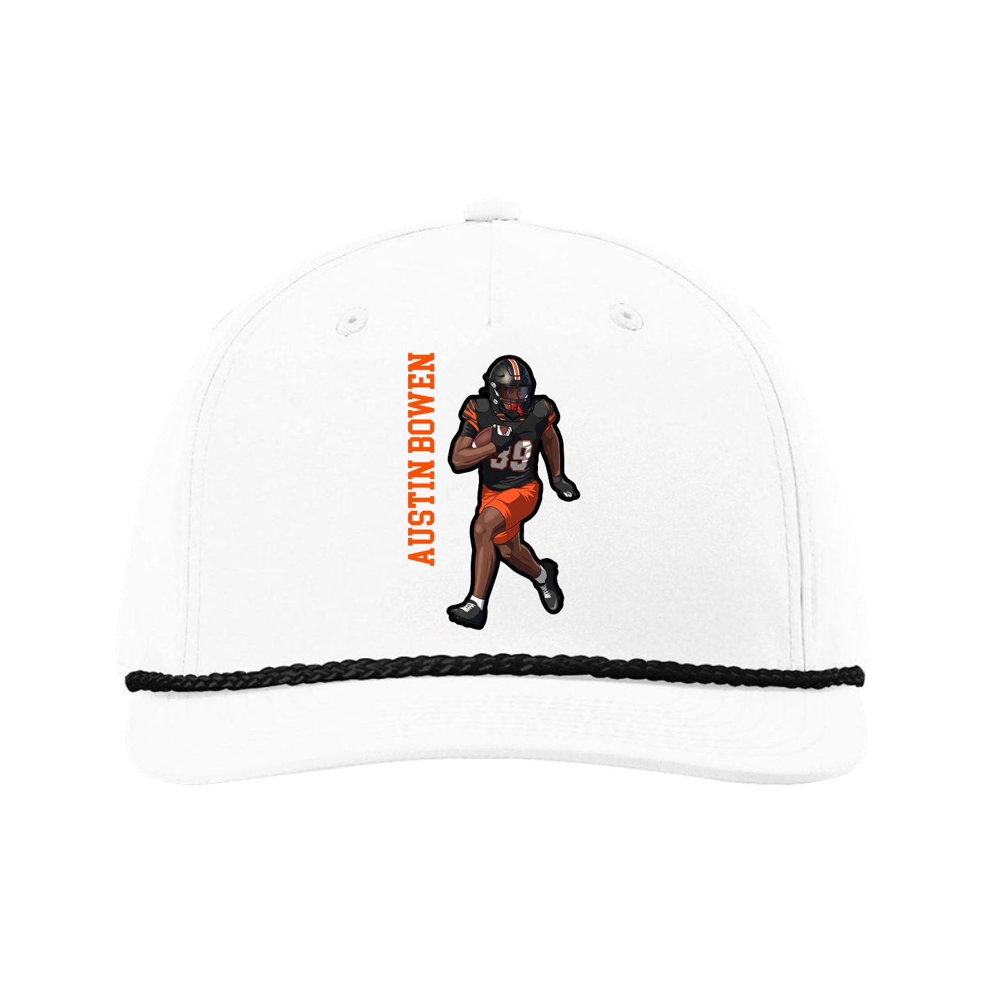 Five-Panel Classic Rope Cap — Name Vertical in White
