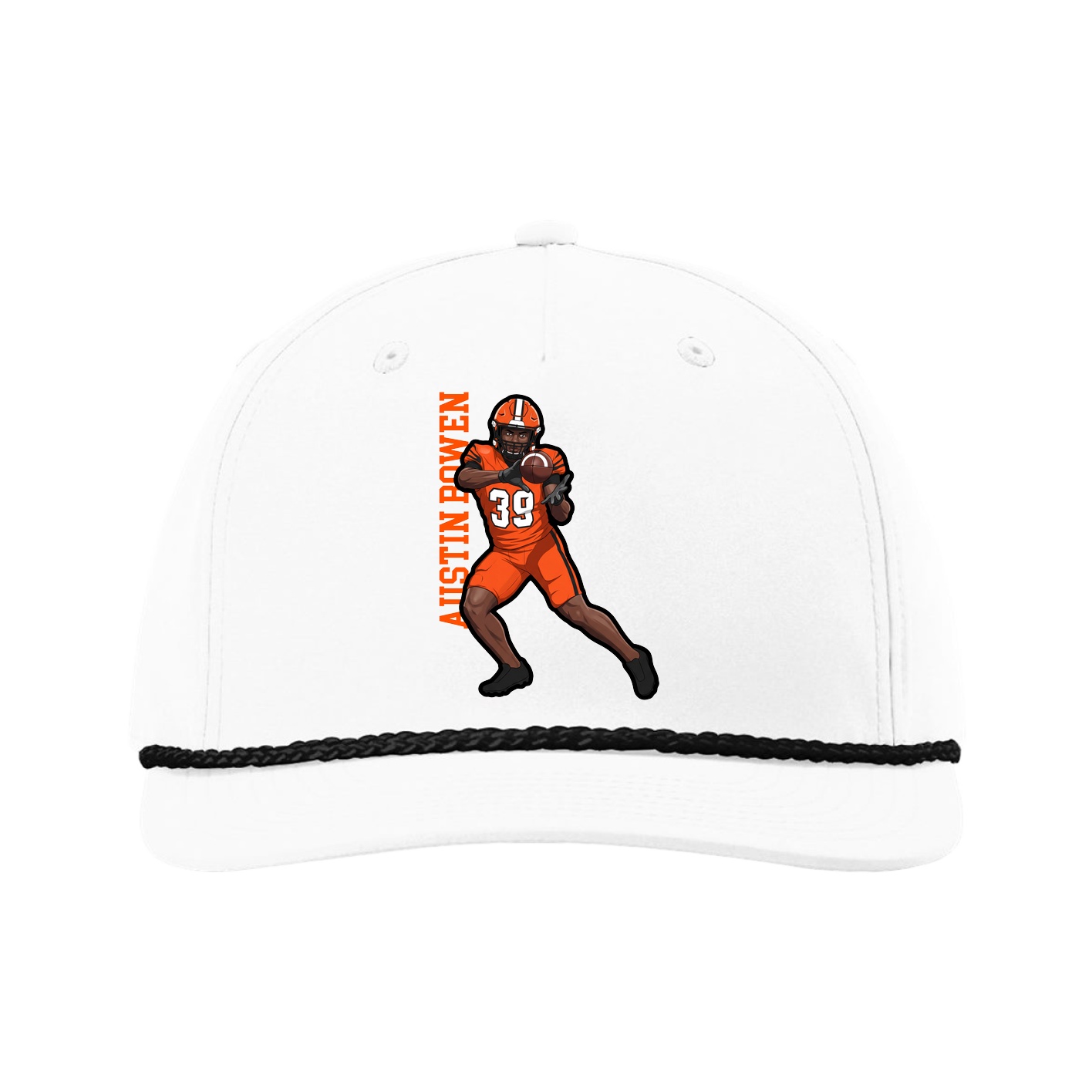 Five-Panel Classic Rope Cap — Name Vertical in White