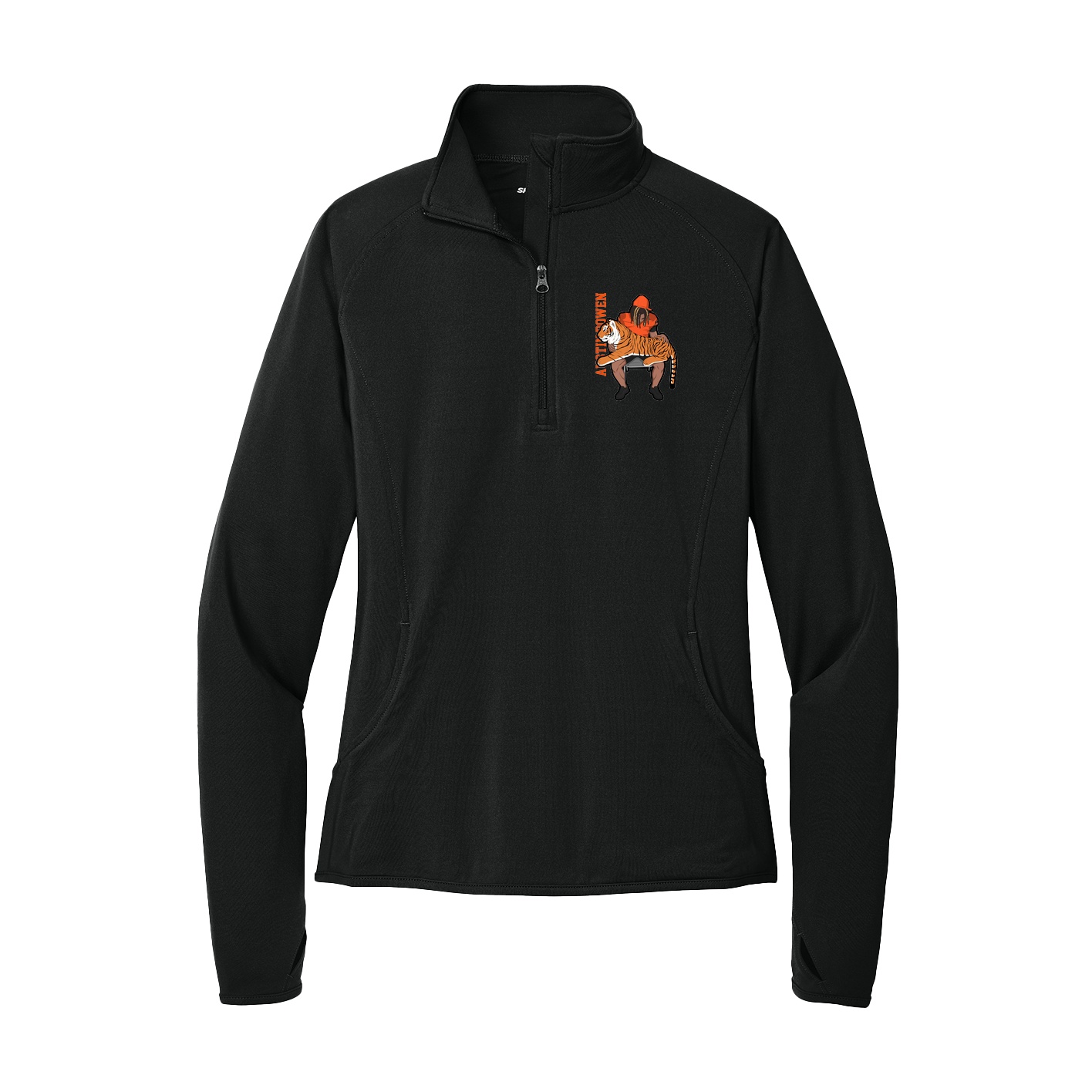 Women's Q-Zip Pullover — Name Vertical in Black
