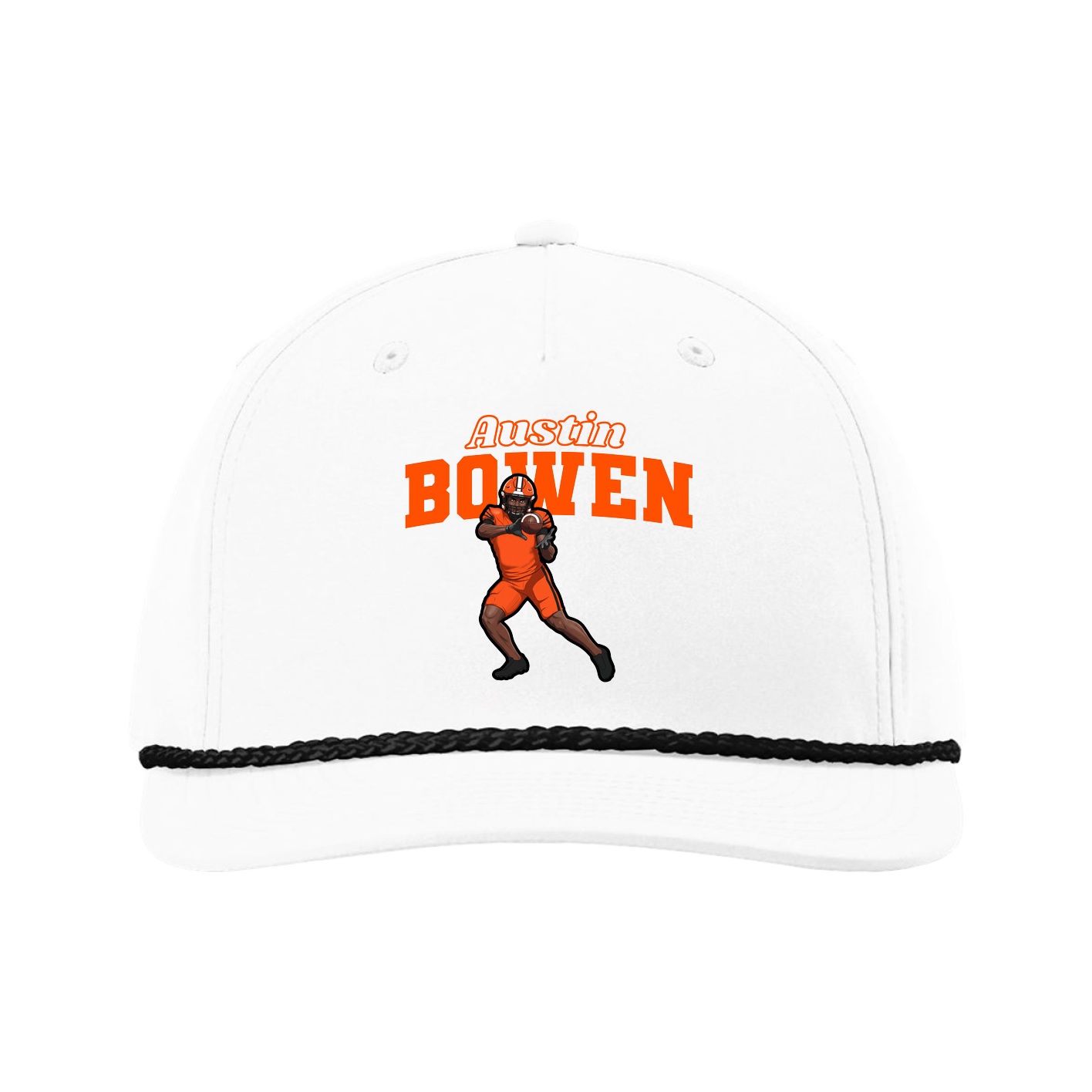 Five-Panel Classic Rope Cap — Name Arch in White