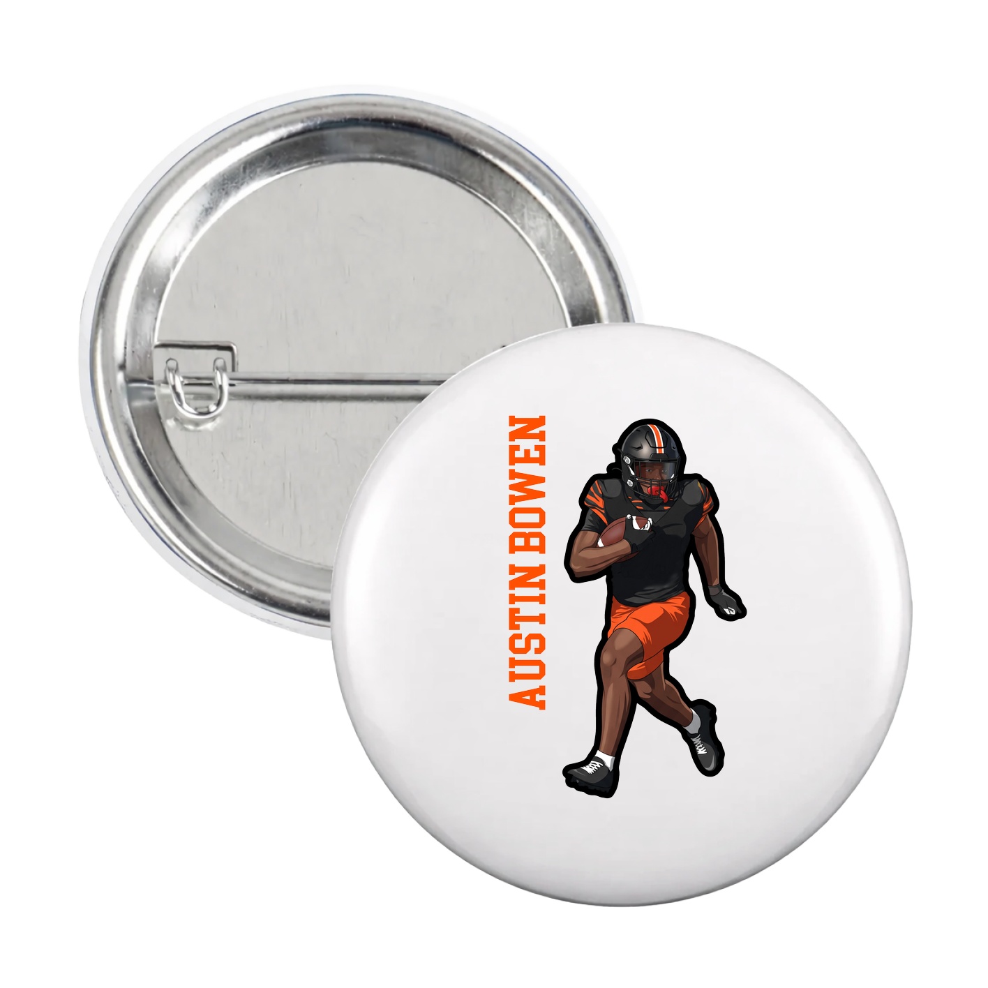 Game Day Button — Name Vertical in White